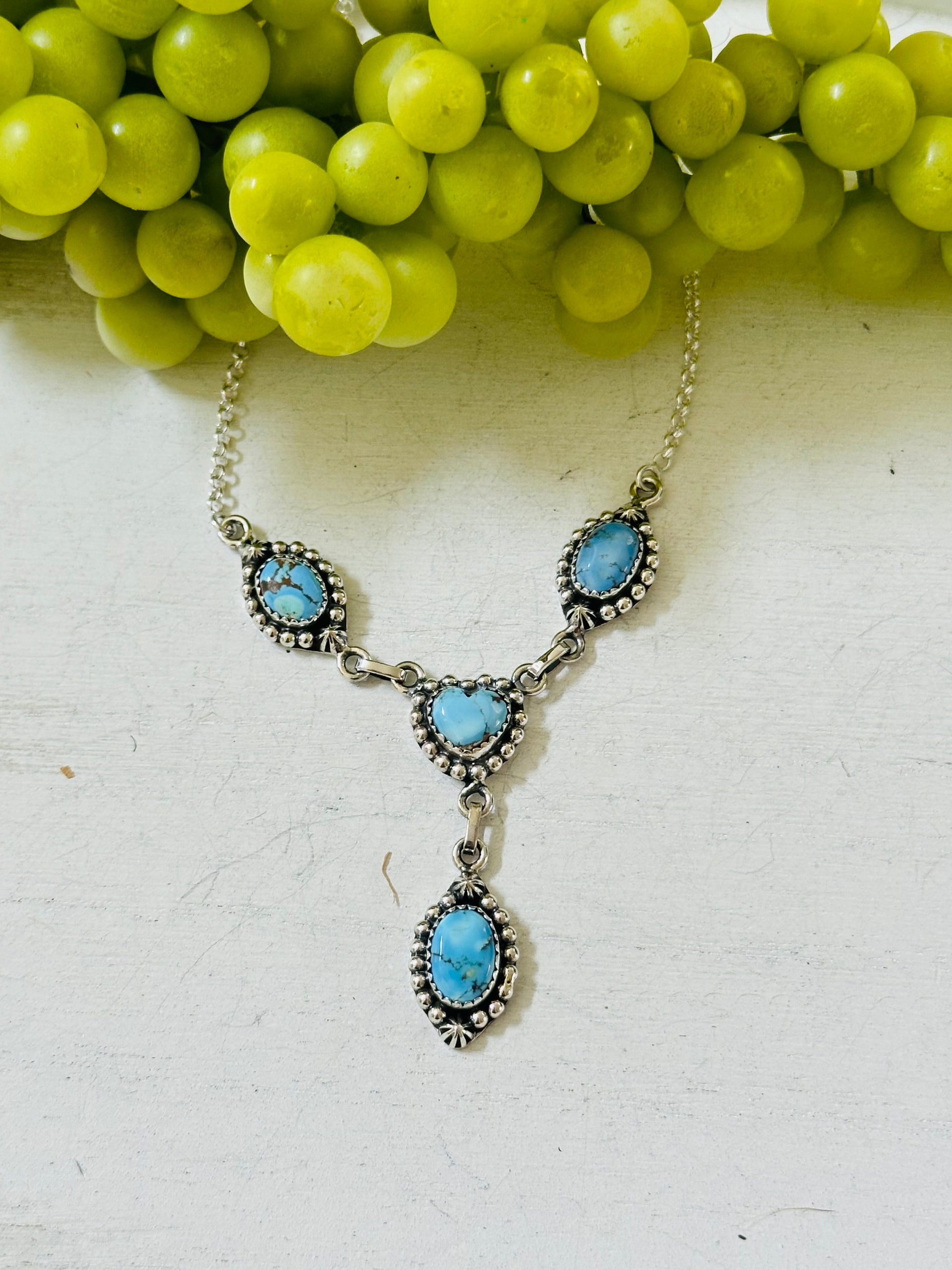 Southwest Handmade Golden Hills Turquoise & Sterling Silver Lariat Necklace