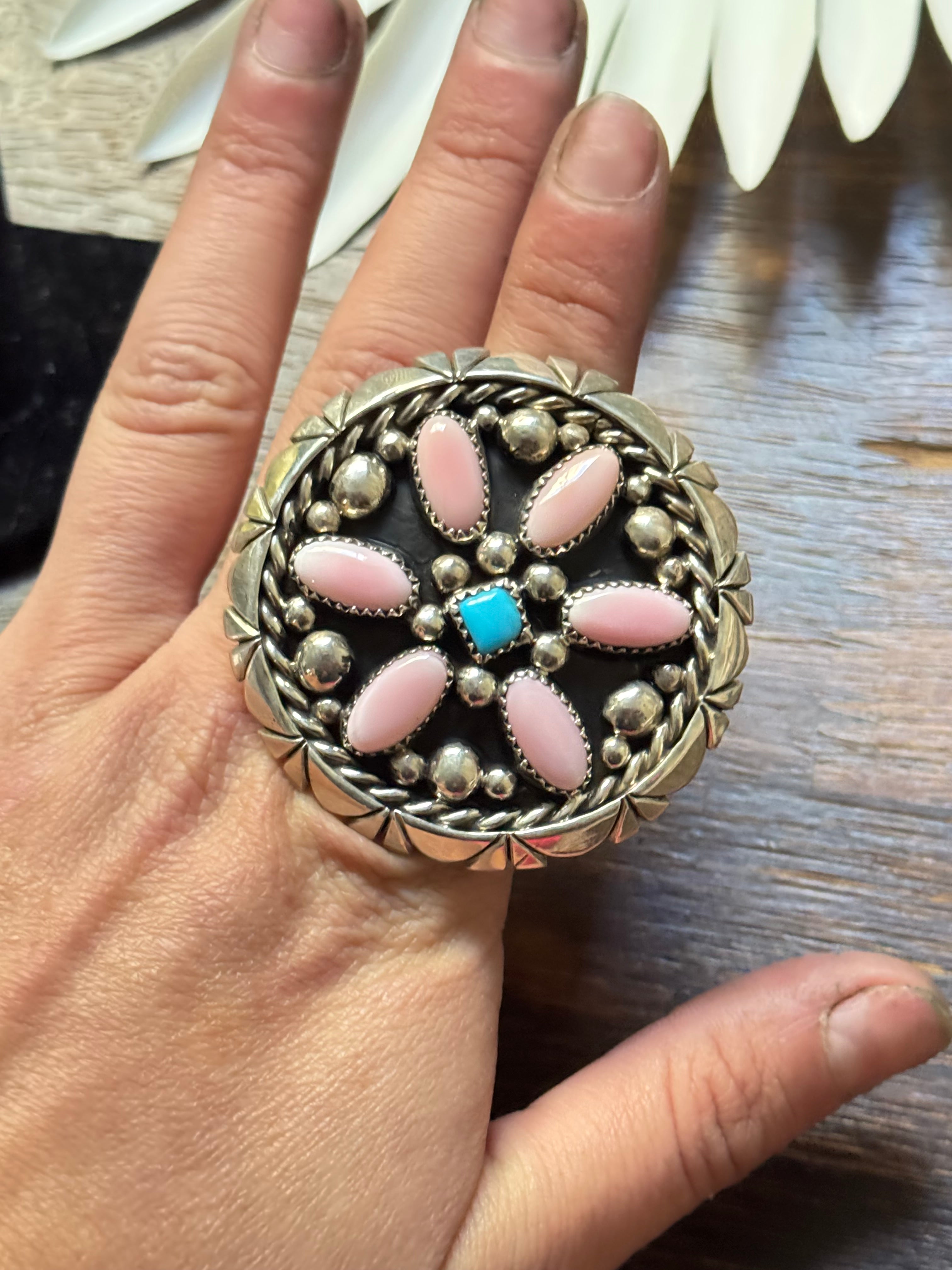 Navajo Made Multi Stone & Sterling Silver Ring Size 7.25