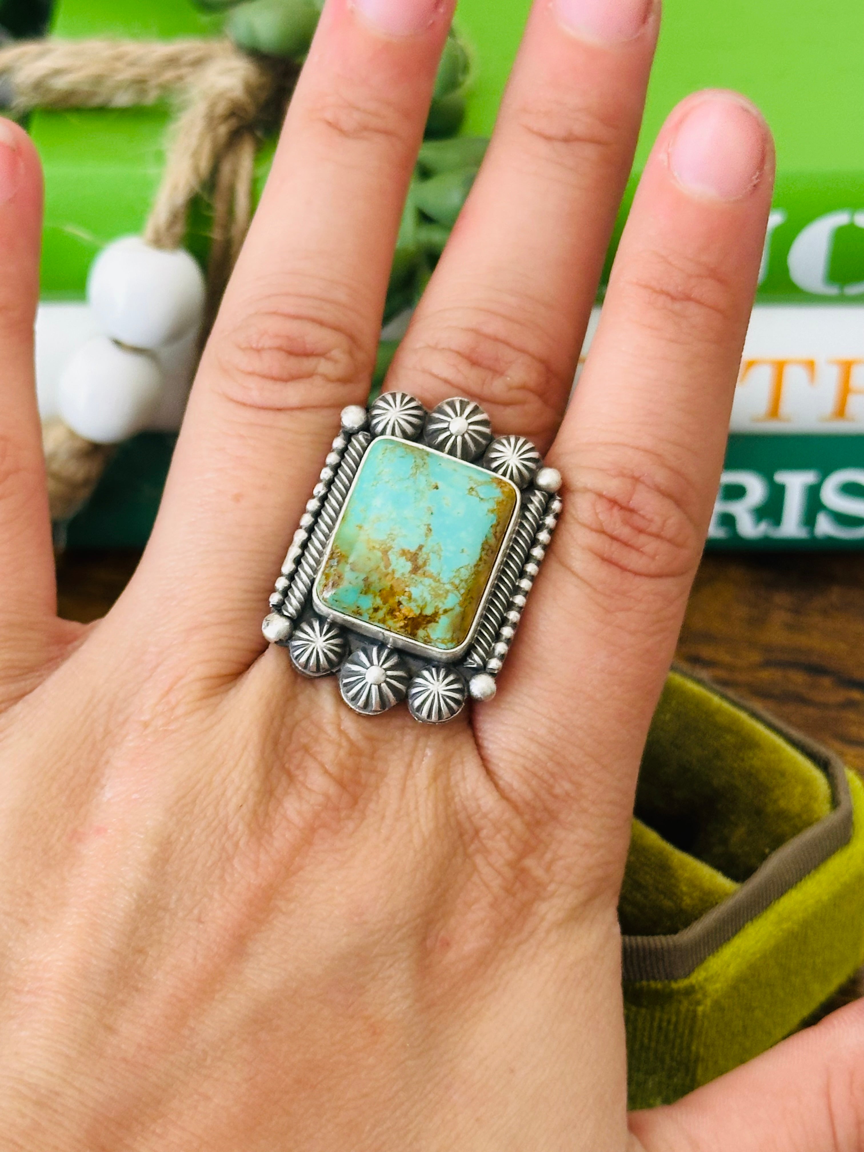 Navajo Made Royston Turquoise and Sterling Silver Ring Size 9.25