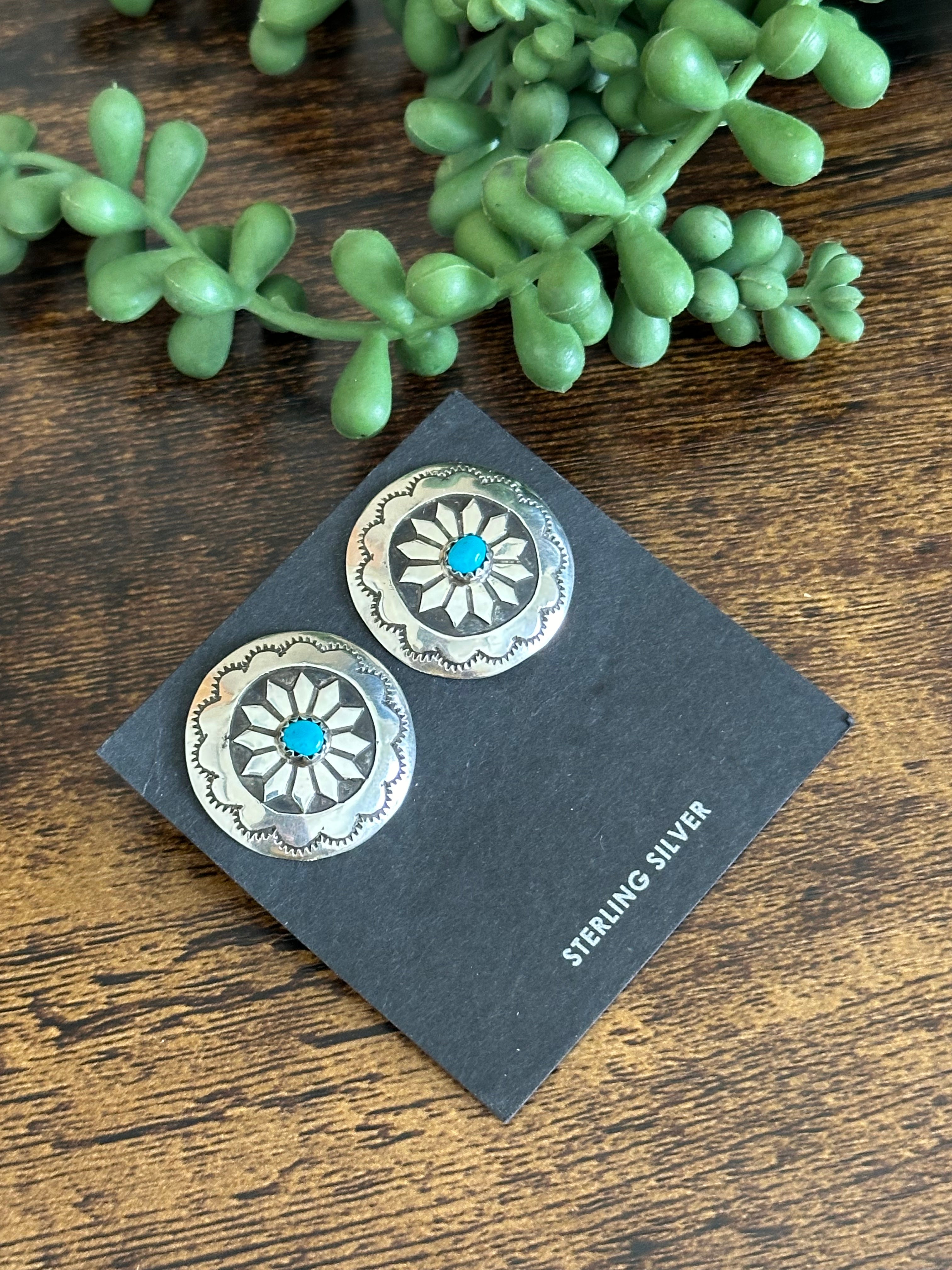 Mary Tom Kingman Turquoise & Sterling Silver Post Earrings