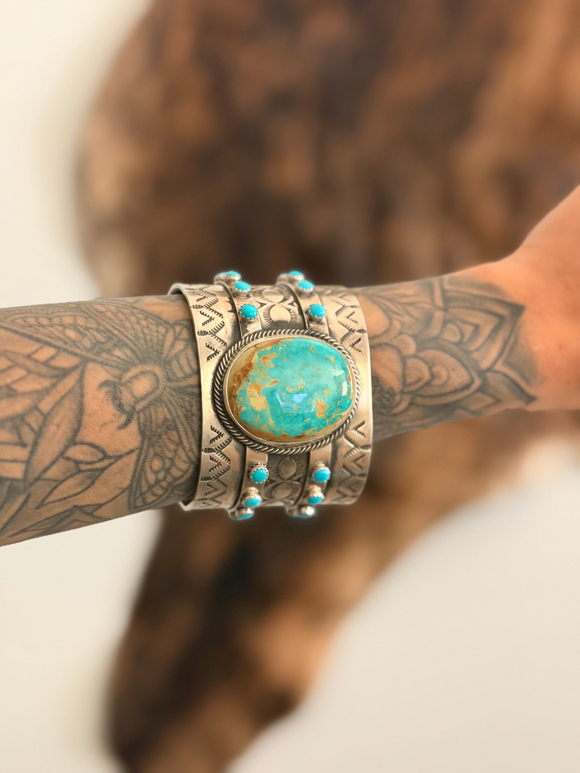 John Skeets Mixed Turquoise & Sterling Silver Cuff Bracelet