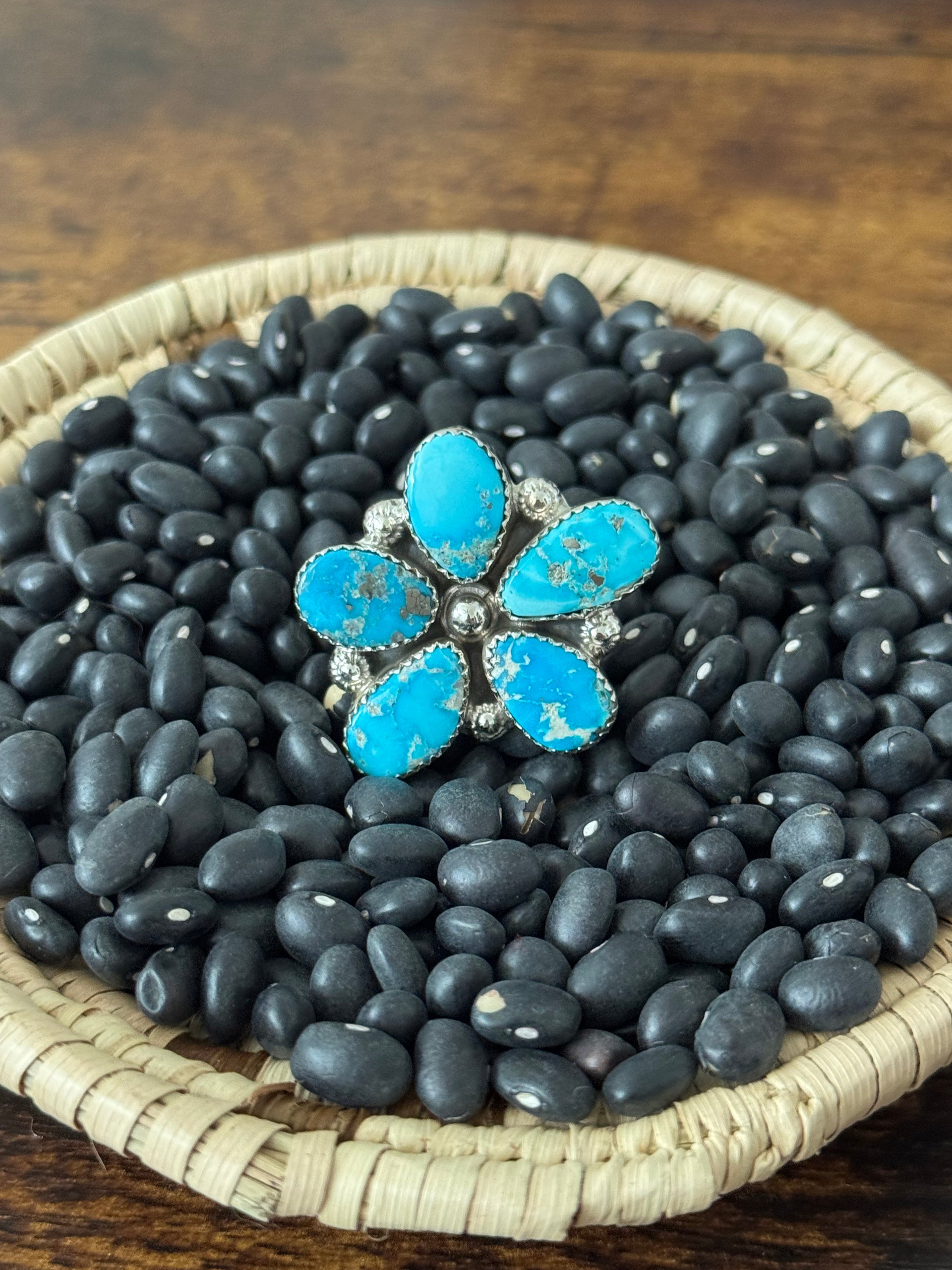 Southwest Handmade Valley Blue Turquoise & Sterling Silver Adjustable Cluster Ring