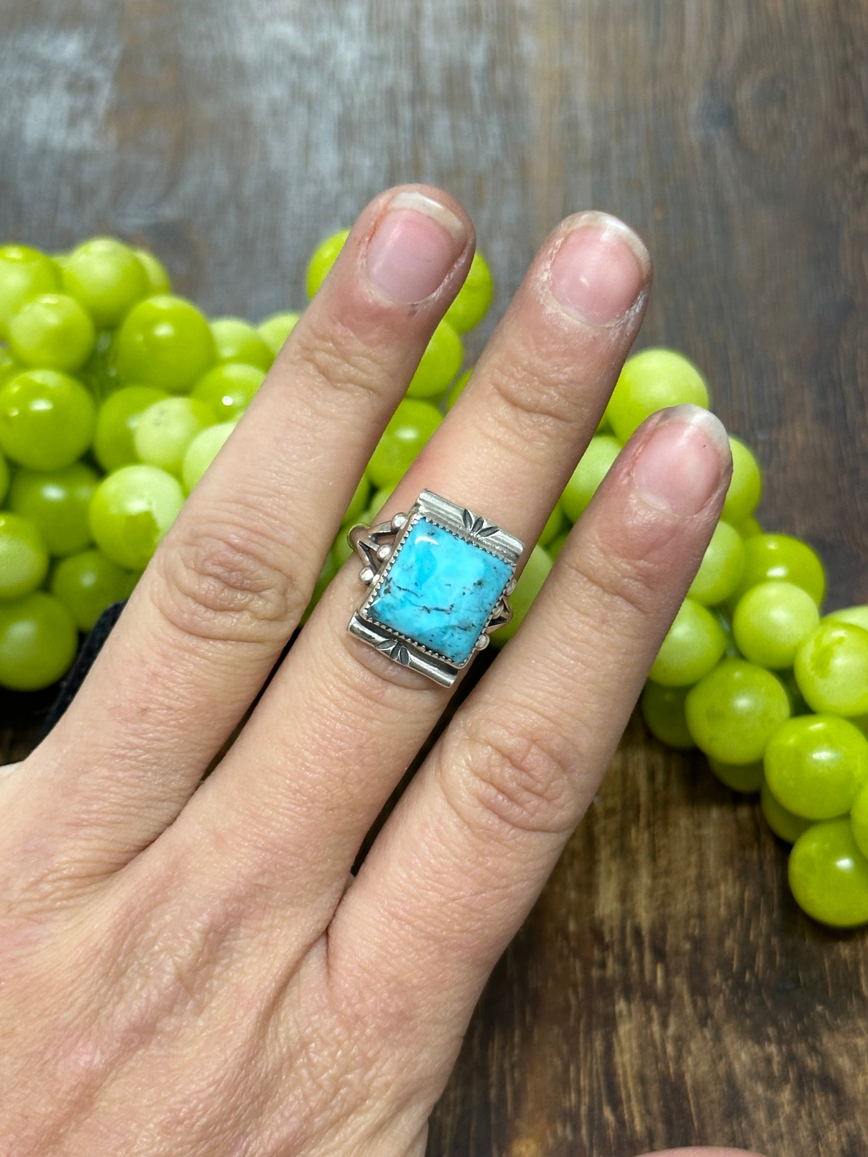 Navajo Made Kingman Turquoise & Sterling Silver Ring