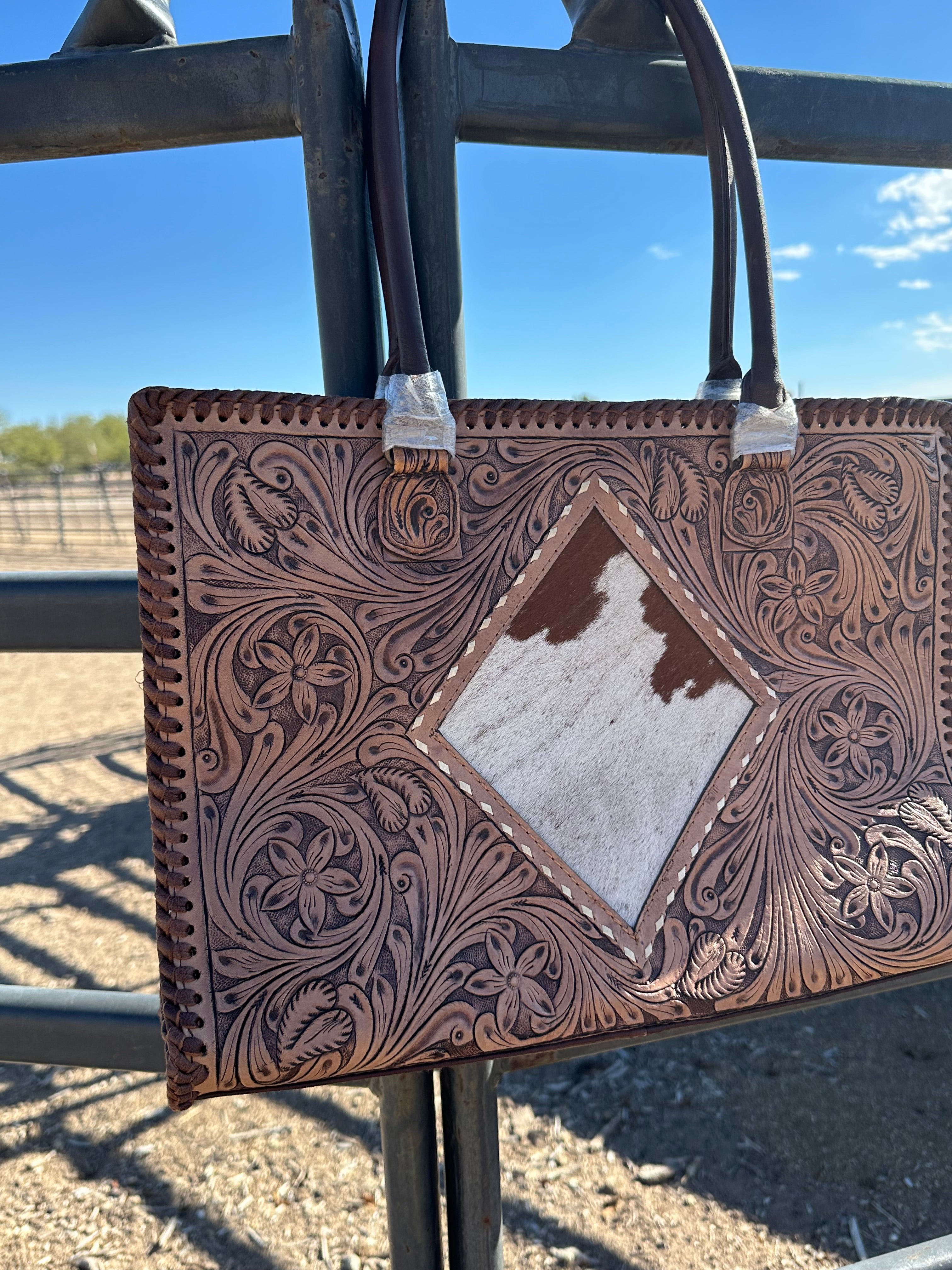 Genuine Tooled Leather & Cowhide Purse