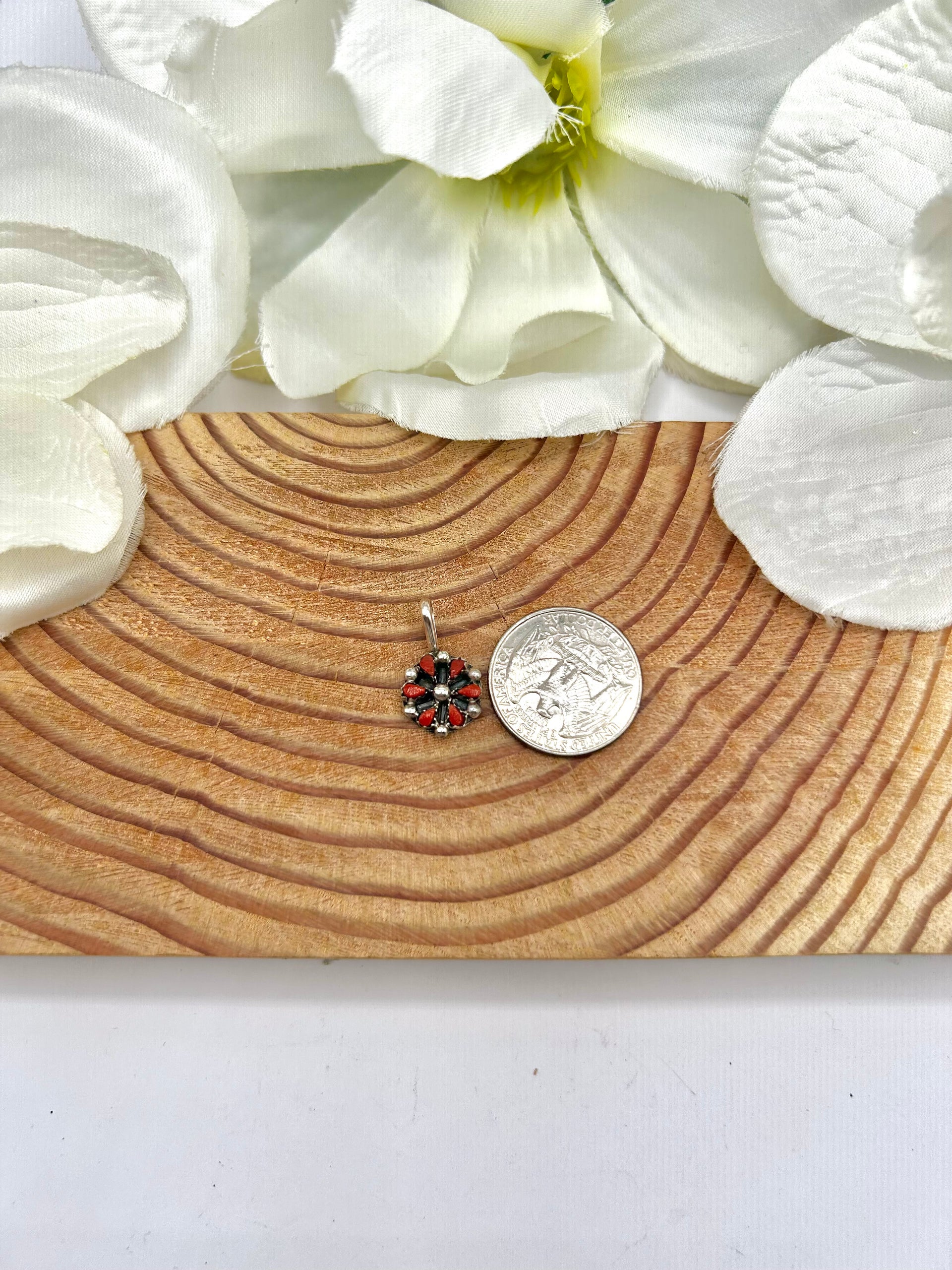 Navajo Made Coral & Sterling Silver Pendant