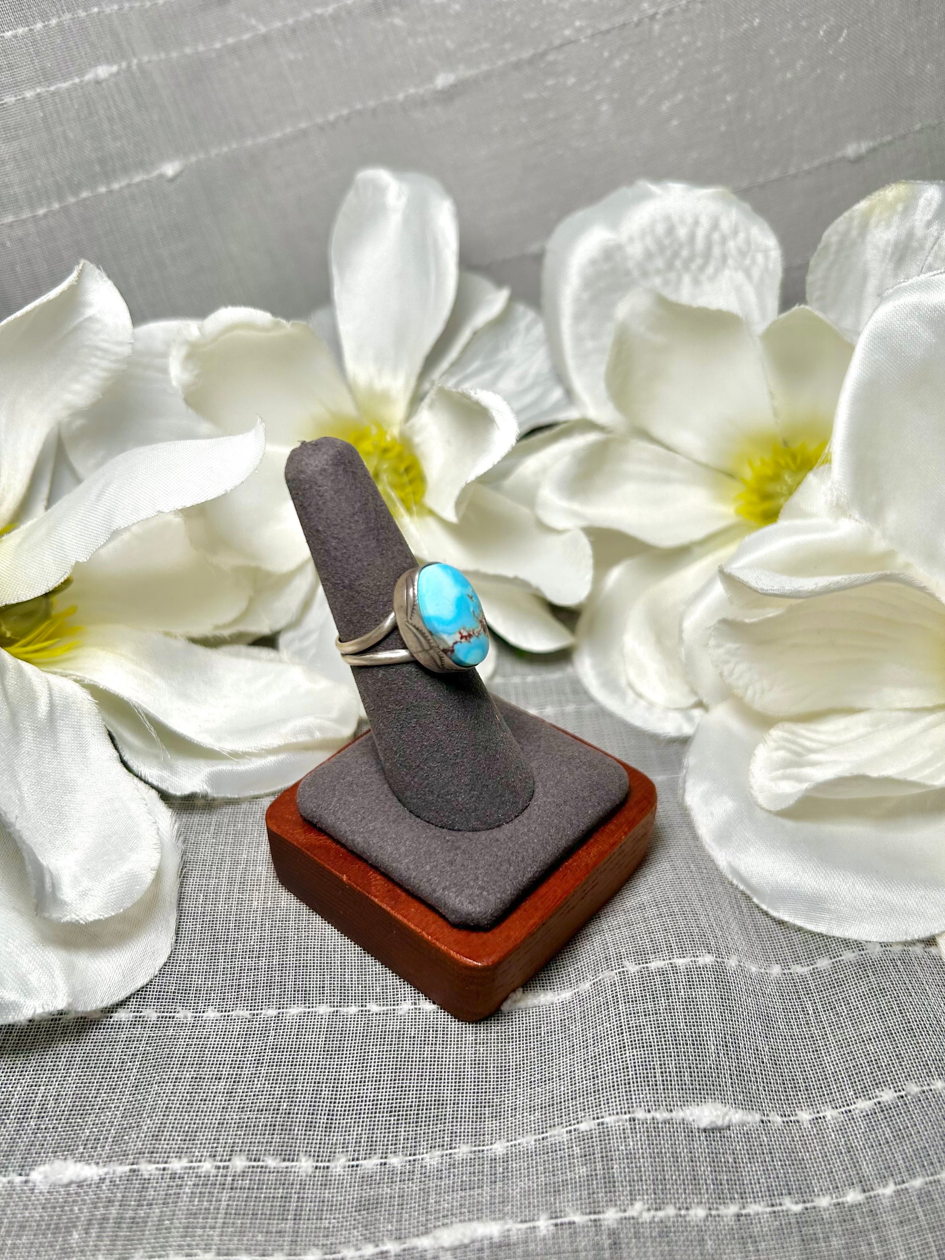 Navajo Made Golden Hill Turquoise & Sterling Silver Ring Size 6.5