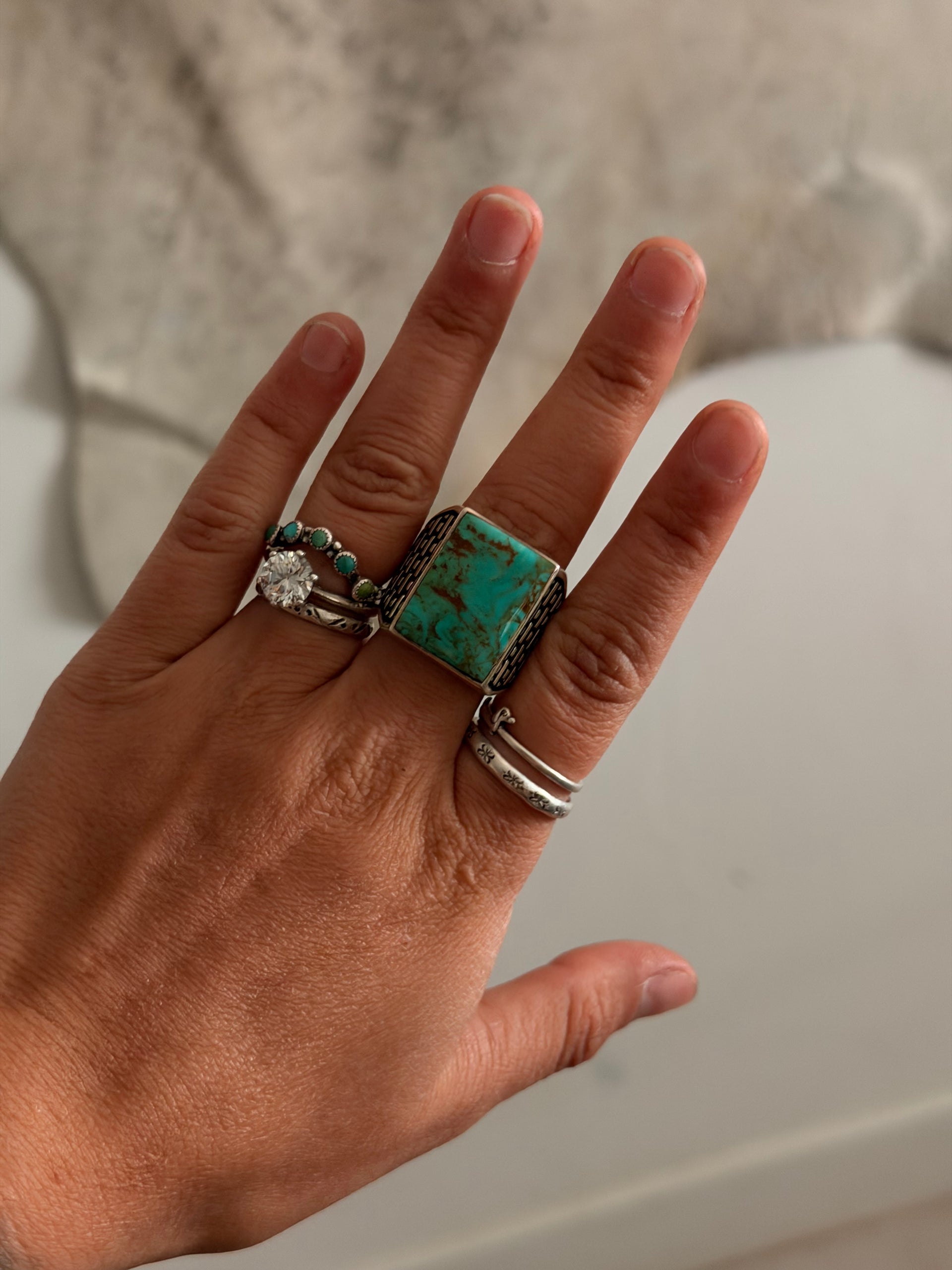 Navajo Made Royston Turquoise & Sterling Silver Cast Ring Size 9.5