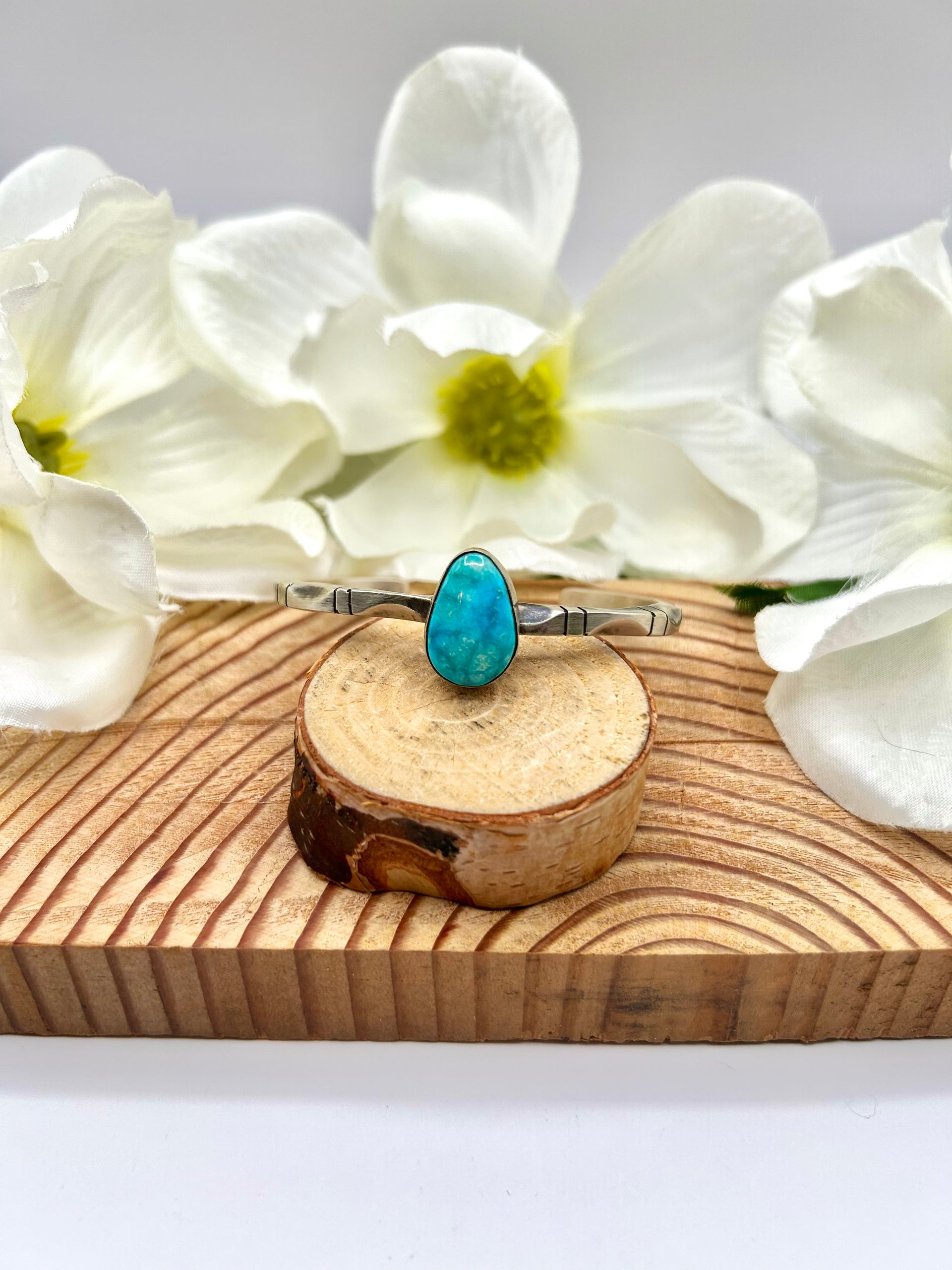Navajo Made Blue Ridge Turquoise & Sterling Silver Cuff Bracelet