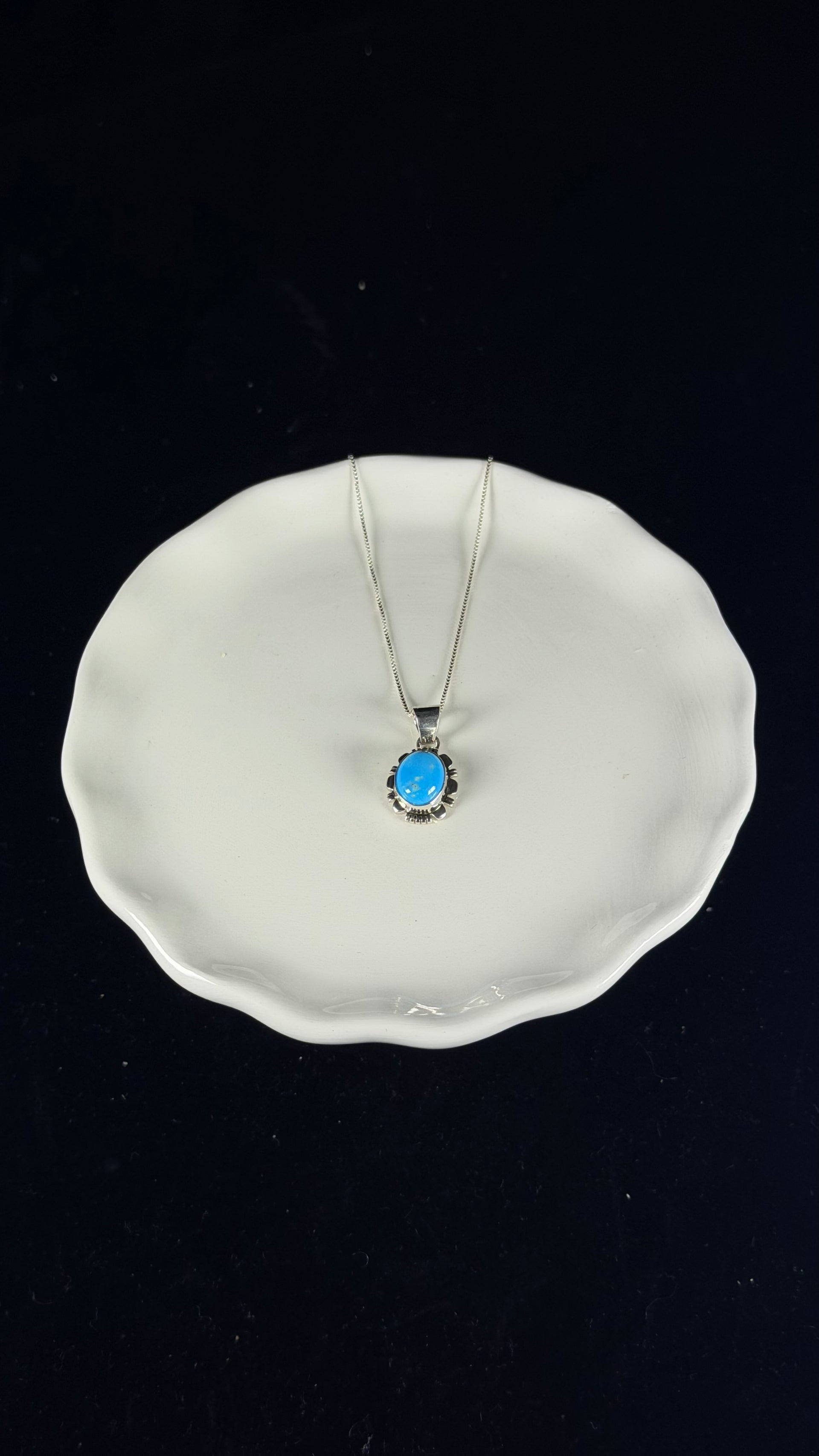 Navajo Made Sleeping Beauty Turquoise & Sterling Silver Necklace