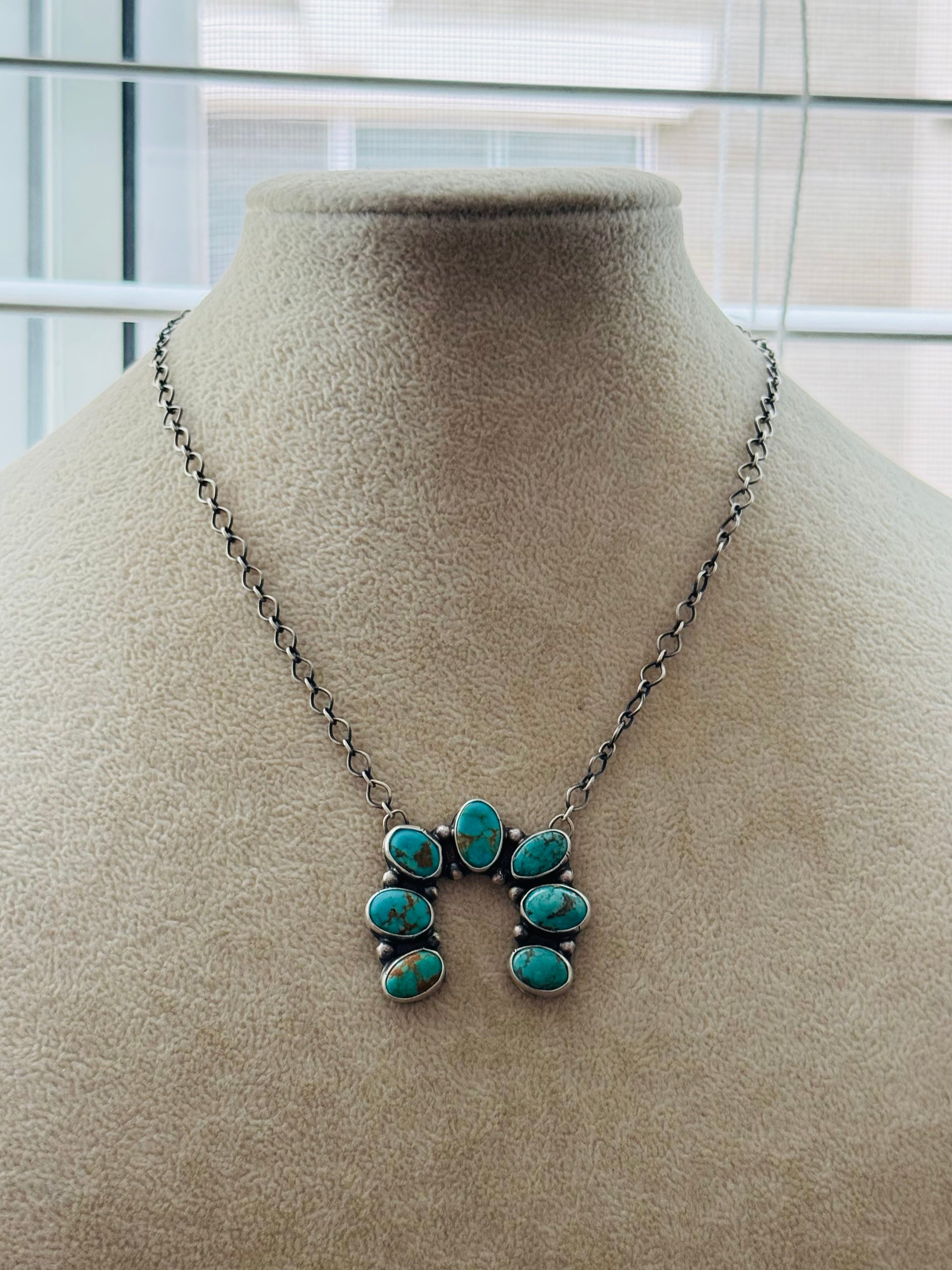 Sheila Tso Kingman Turquoise & Sterling Silver Naja Necklace