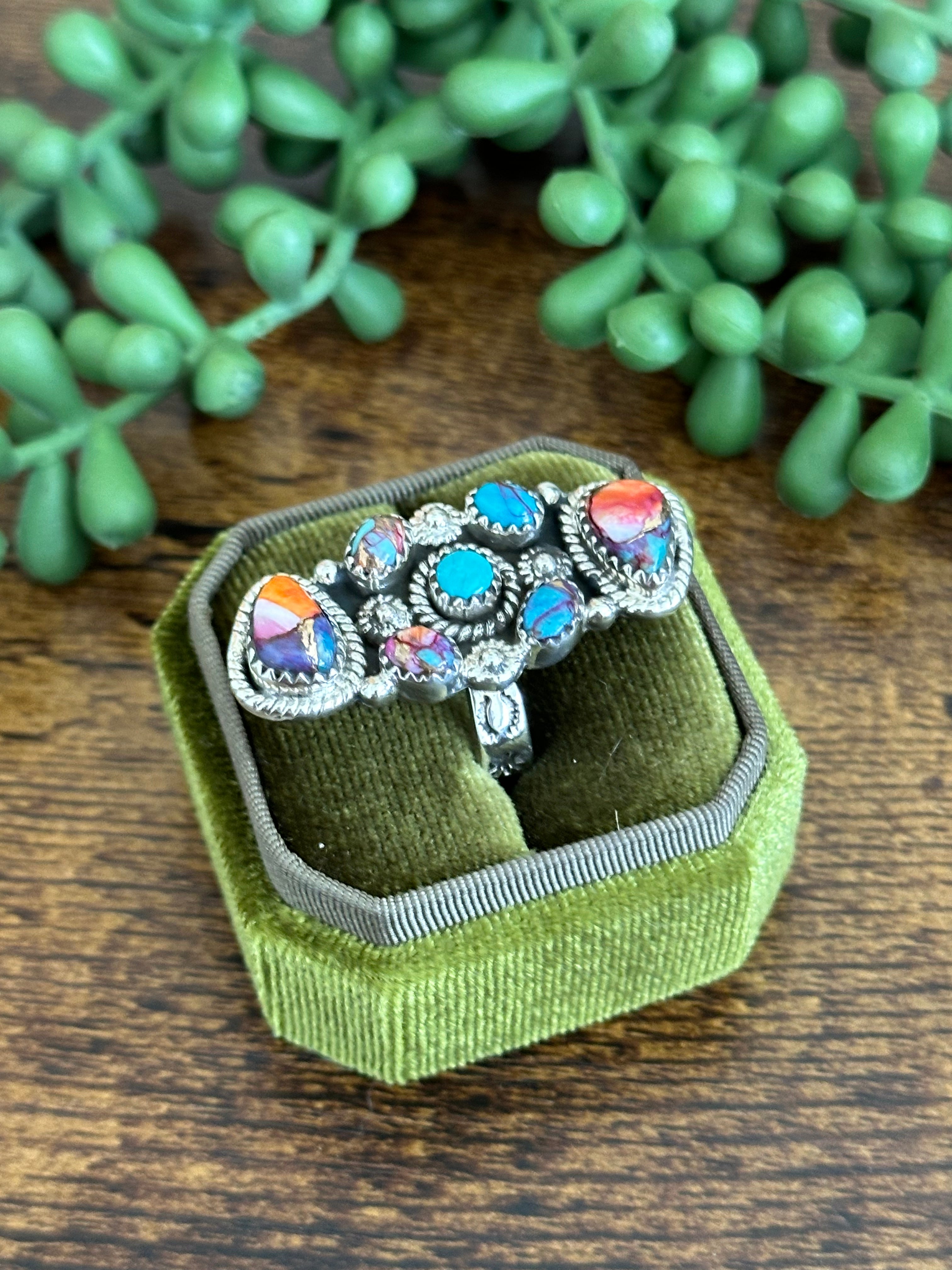 Southwest Handmade Mohave Turquoise & Sterling Silver Adjustable Ring