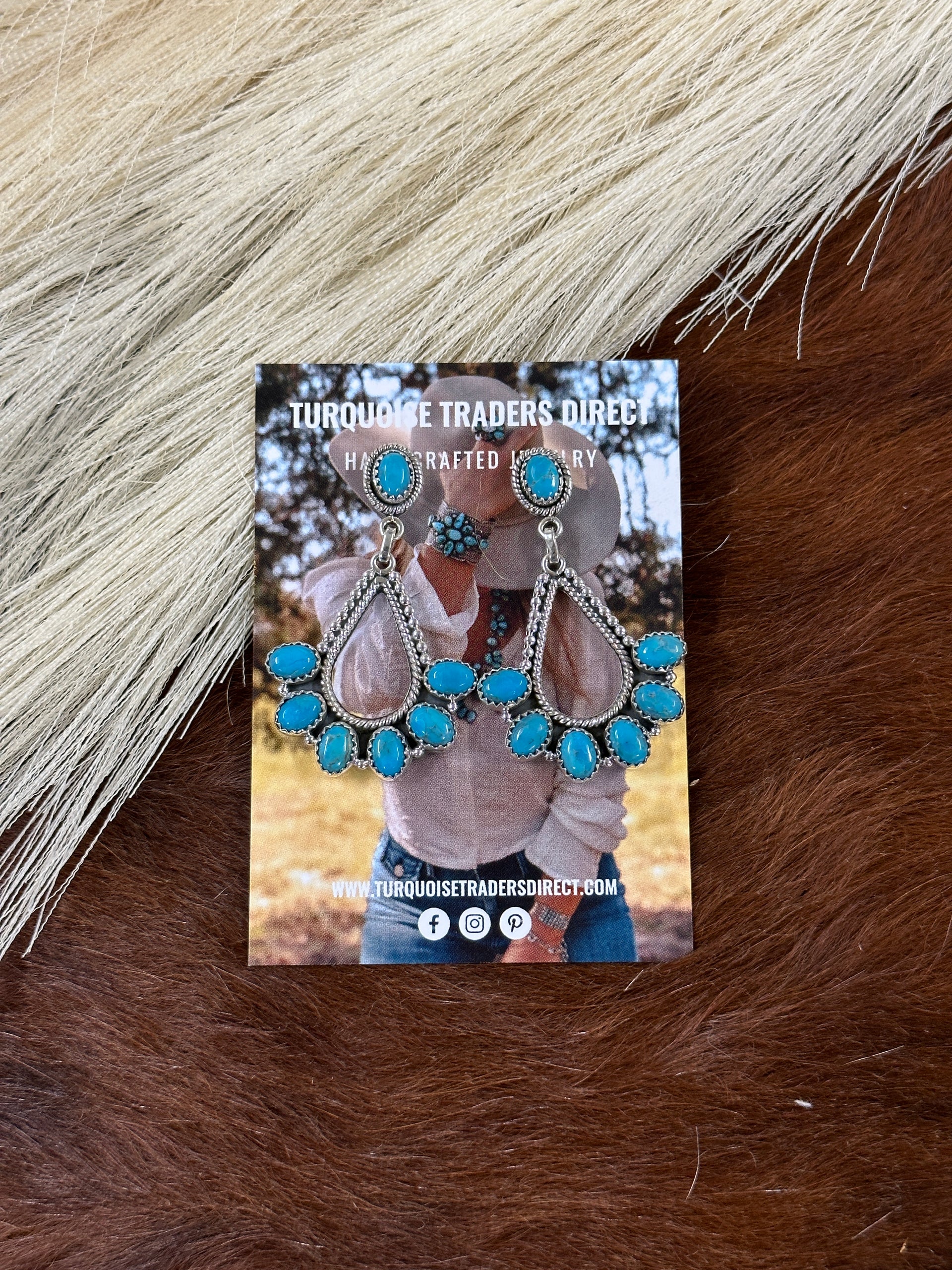 Southwest Handmade Kingman Turquoise & Sterling Silver Post Dangle Earrings