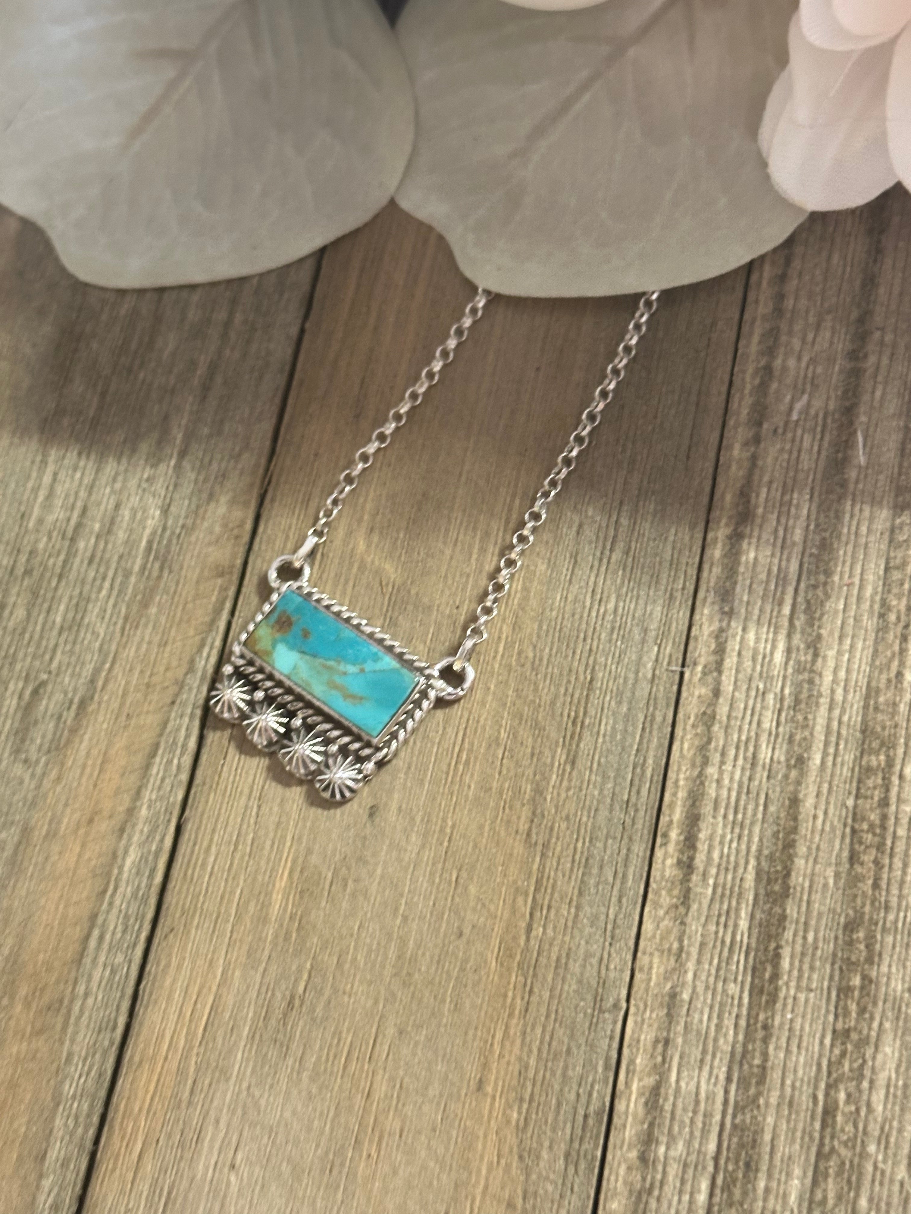 Southwest Handmade Kingman Turquoise & Sterling Silver Bar Necklace