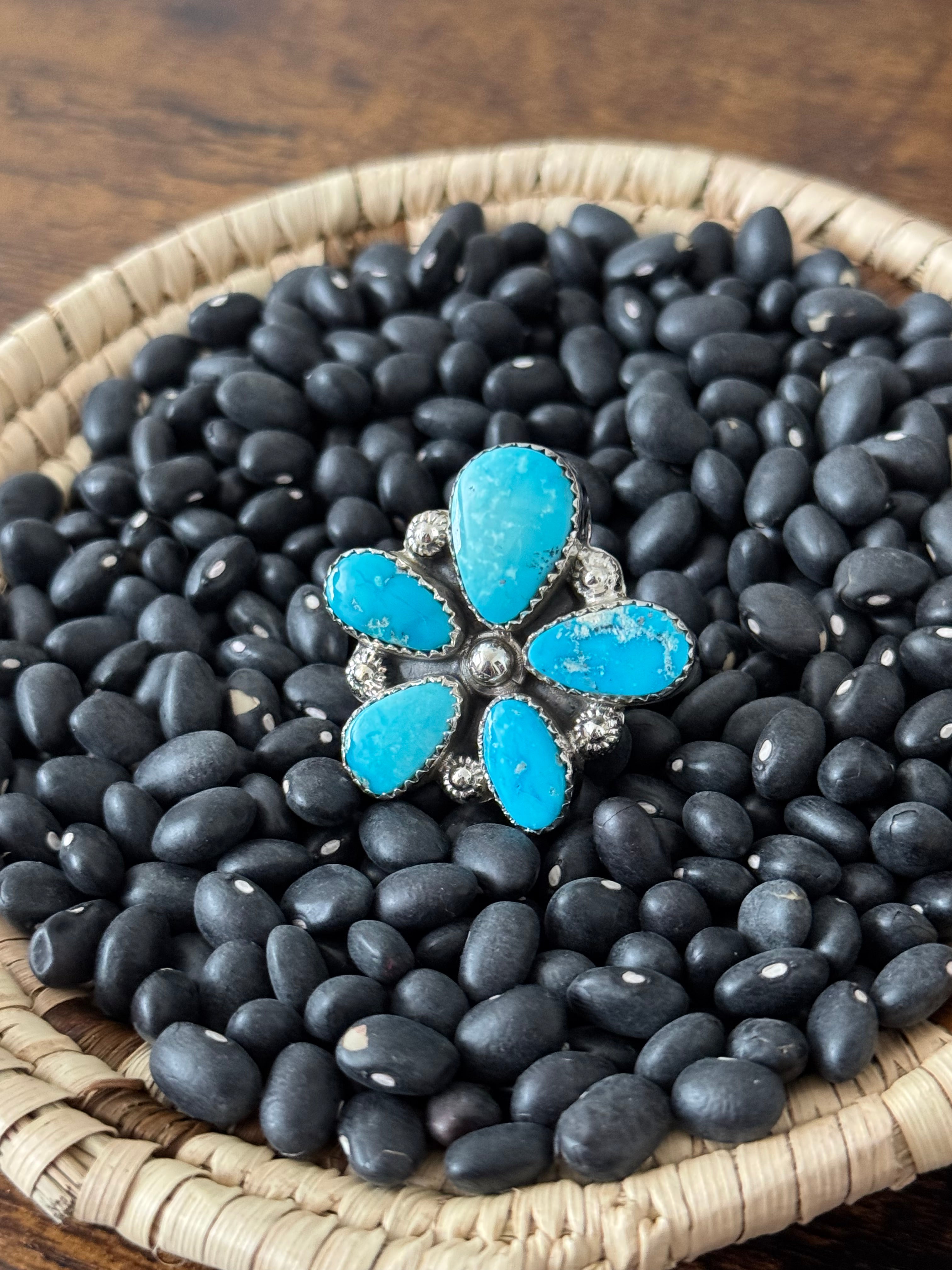 Southwest Handmade Valley Blue Turquoise & Sterling Silver Adjustable Cluster Ring