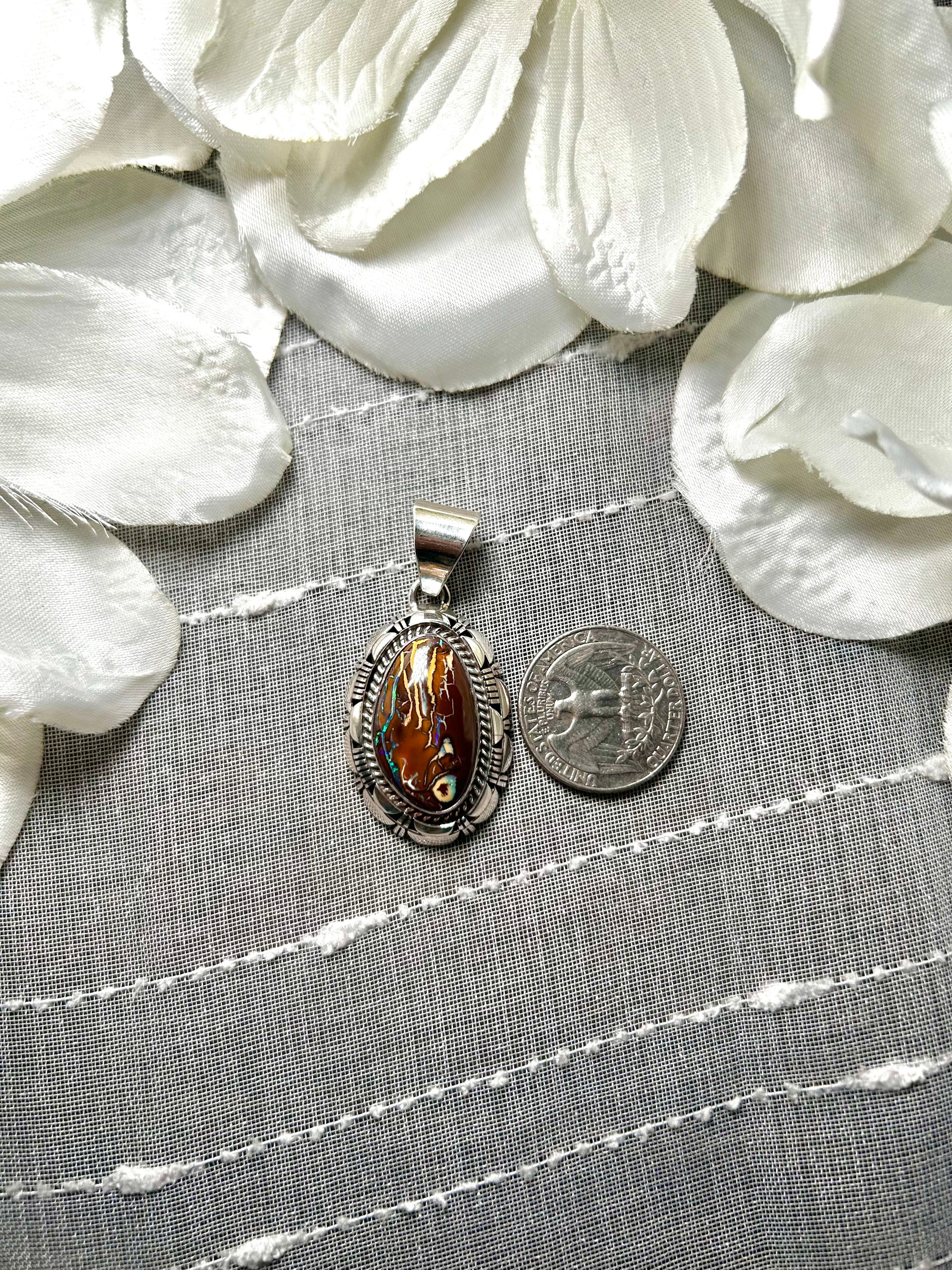 Larry Yazzie Boulder Opal & Sterling Silver Pendant