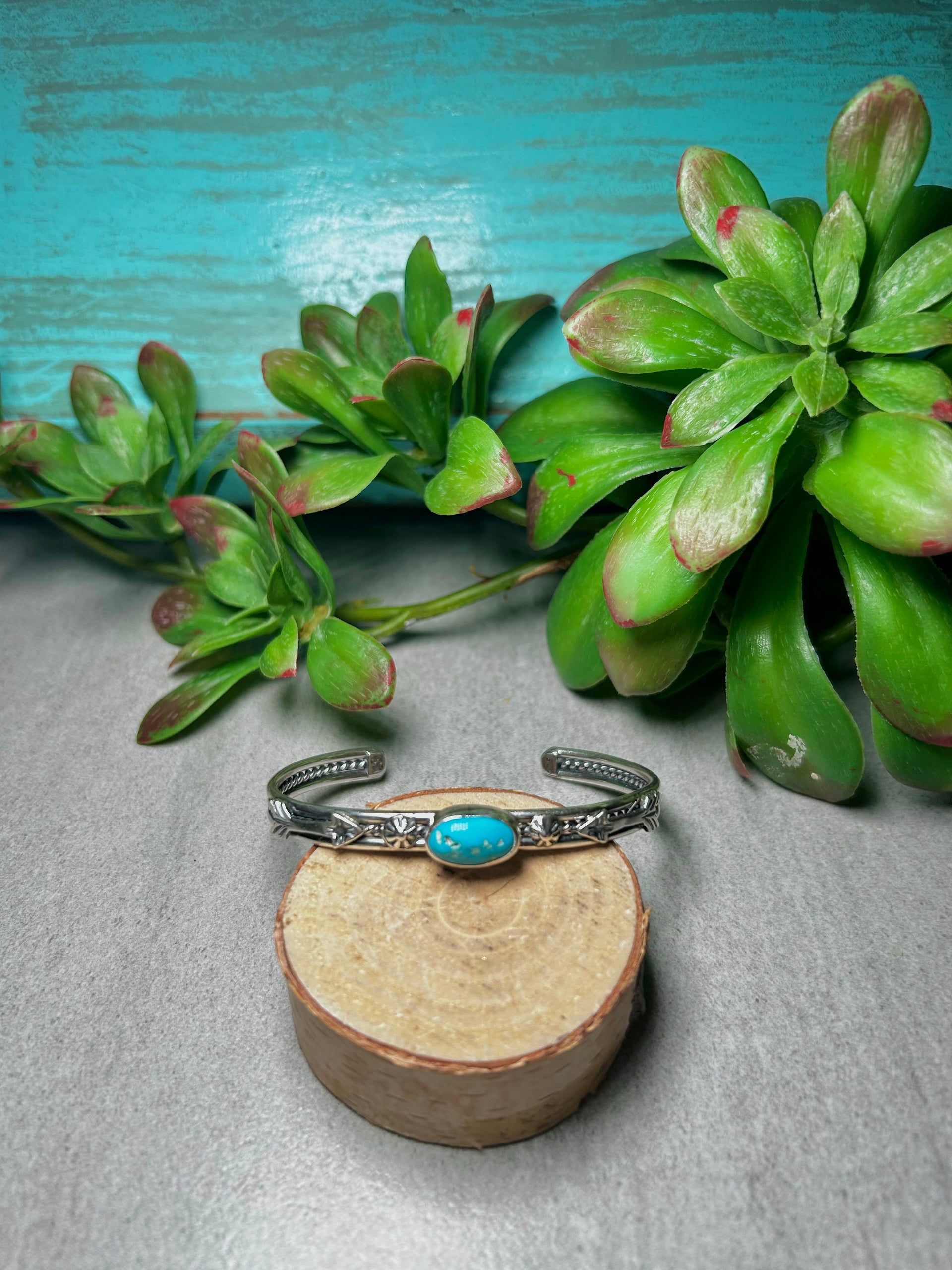 Navajo Made Kingman Turquoise & Sterling Silver Cuff Bracelet