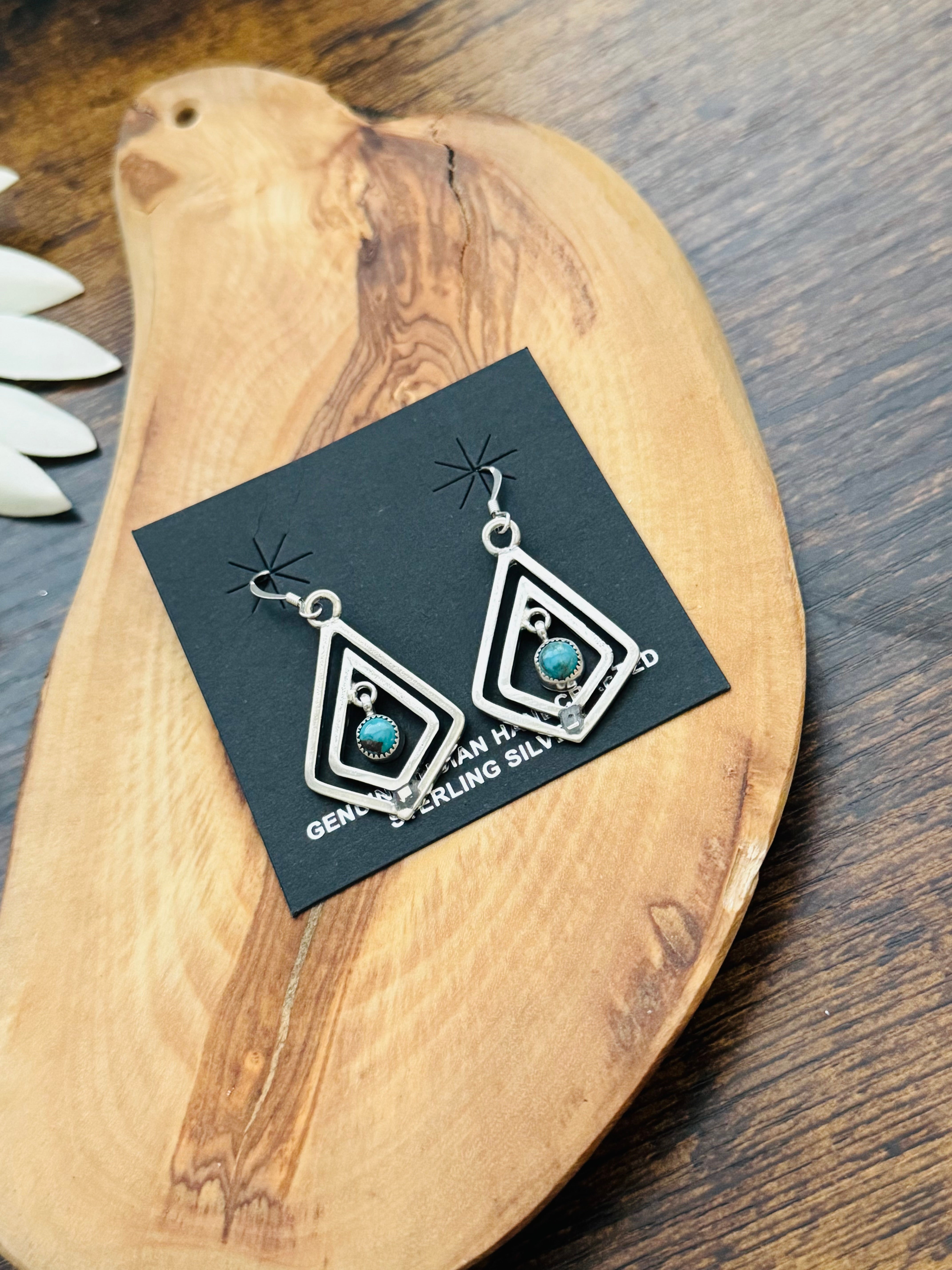 Navajo Made Kingman Turquoise & Sterling Silver Dangle Earrings