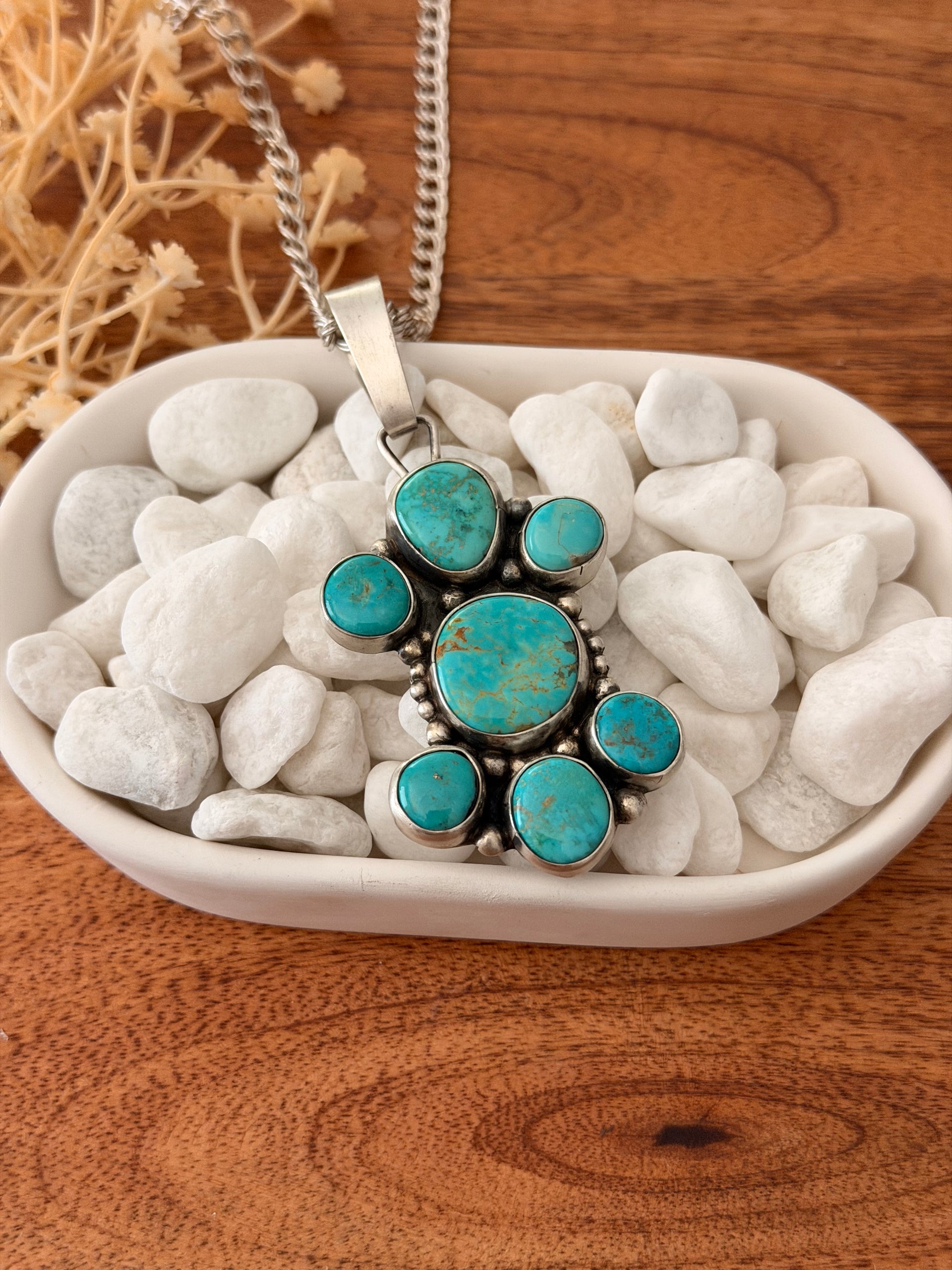 Sheila Becenti Royston Turquoise & Sterling Silver Cluster Pendant