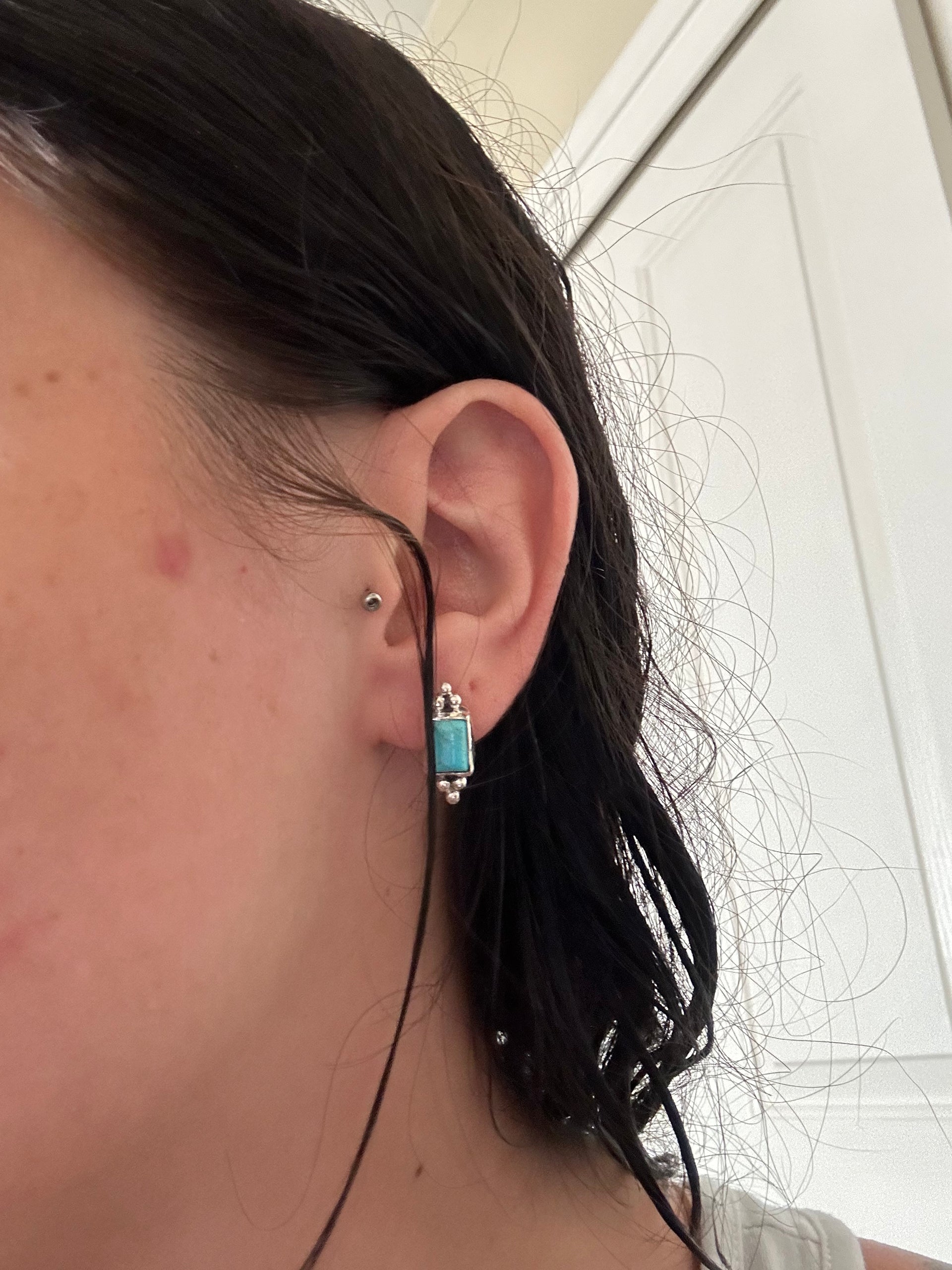 Navajo Made Kingman Turquoise & Sterling Silver Post Earrings
