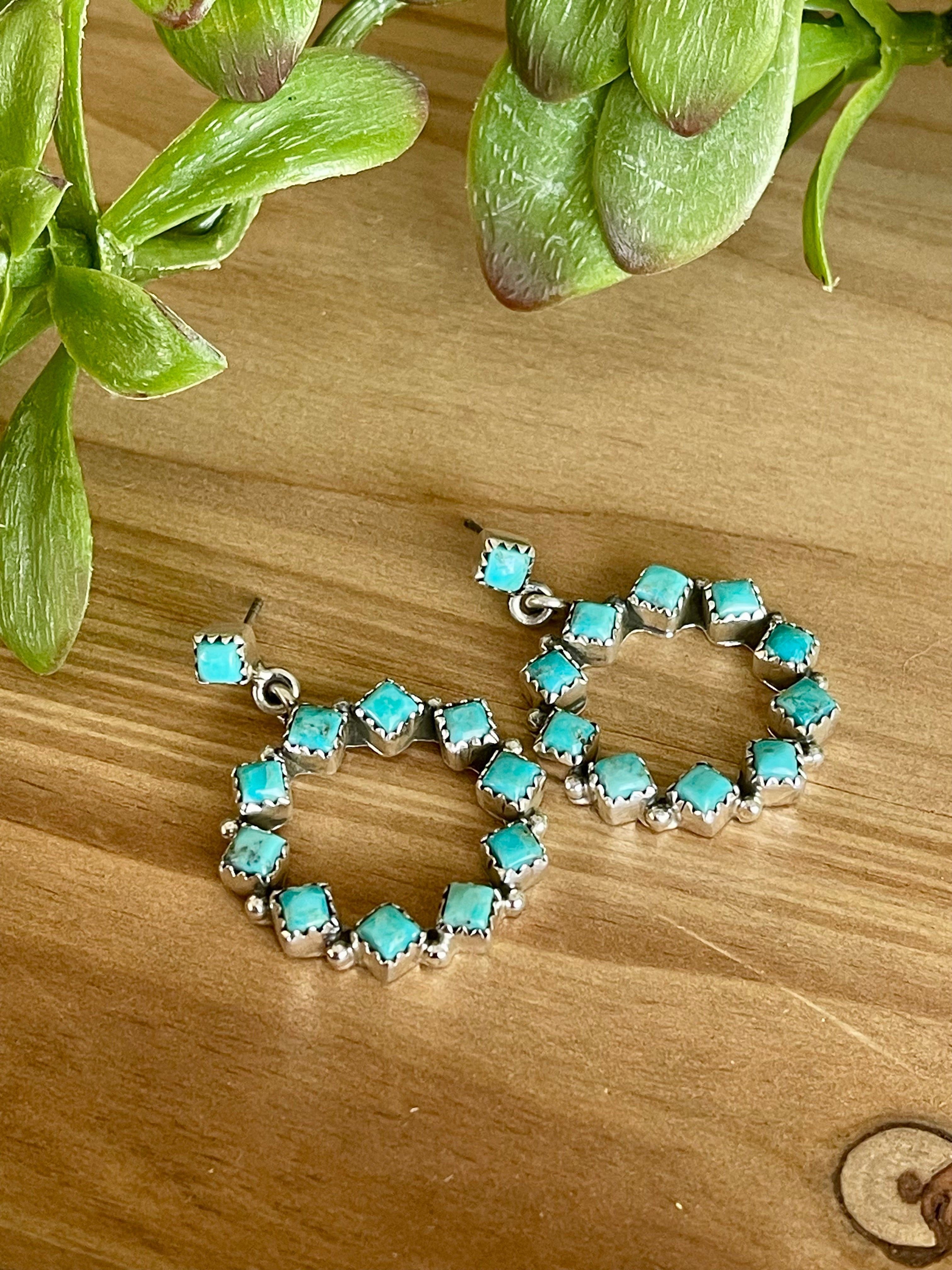 Southwest Handmade Turquoise Circle Post Earrings