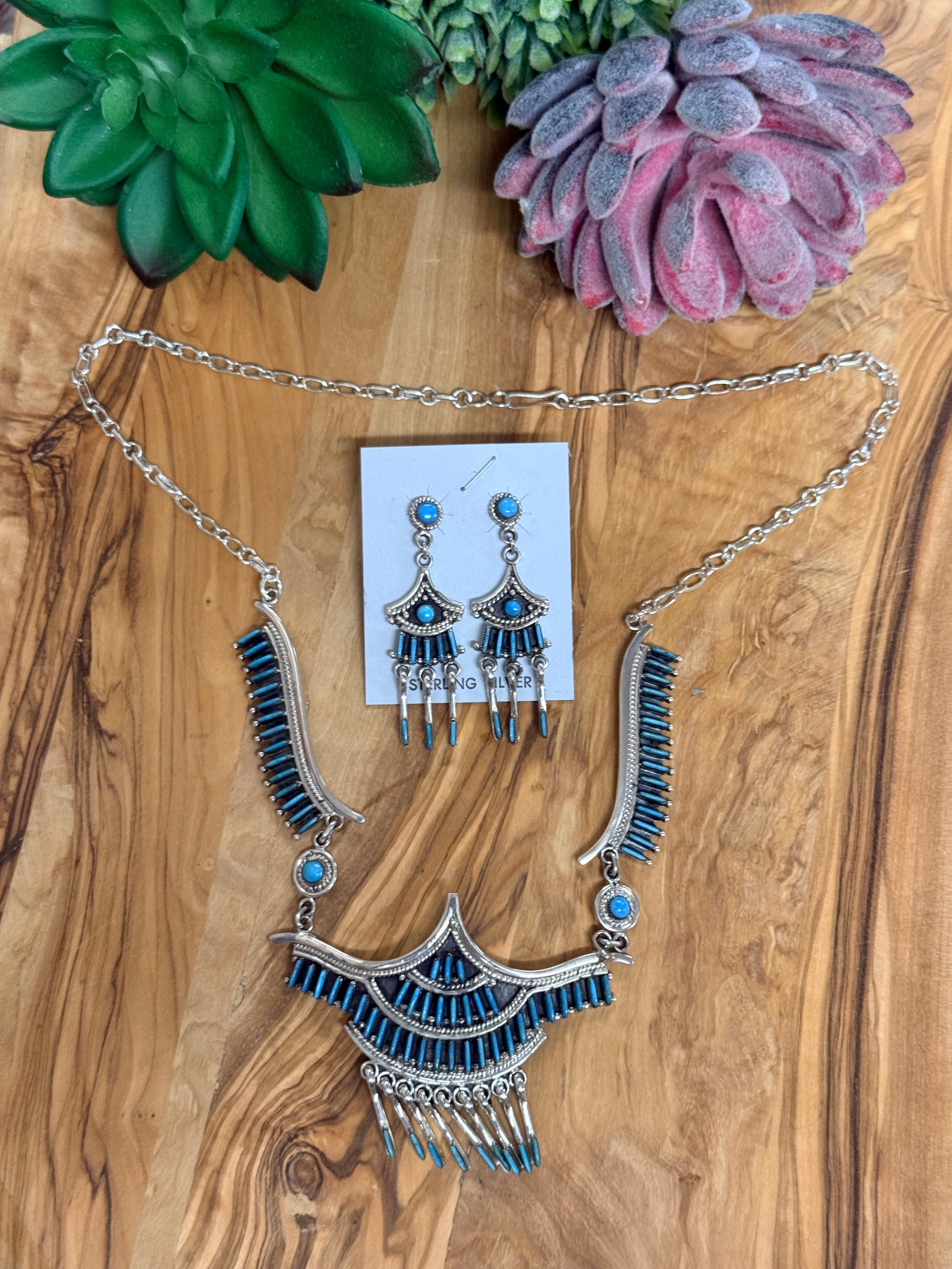 Southwest Handmade Turquoise & Sterling Silver Necklace Set