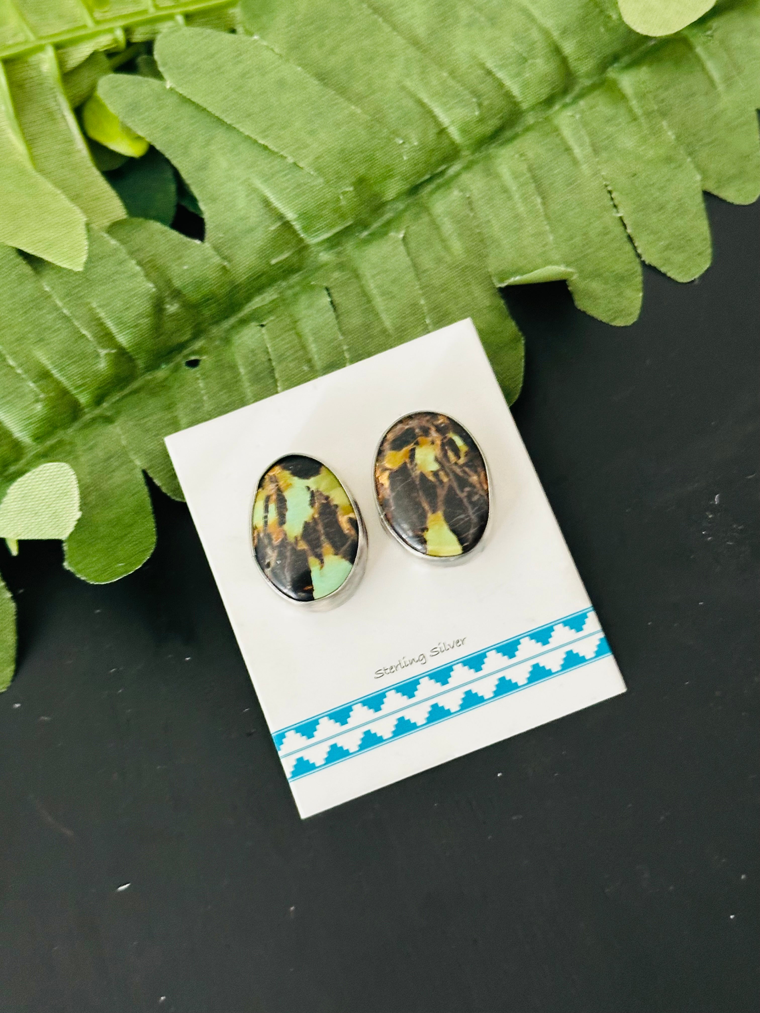 Pete Skeets Black Jack Turquoise & Sterling Silver Post Earrings