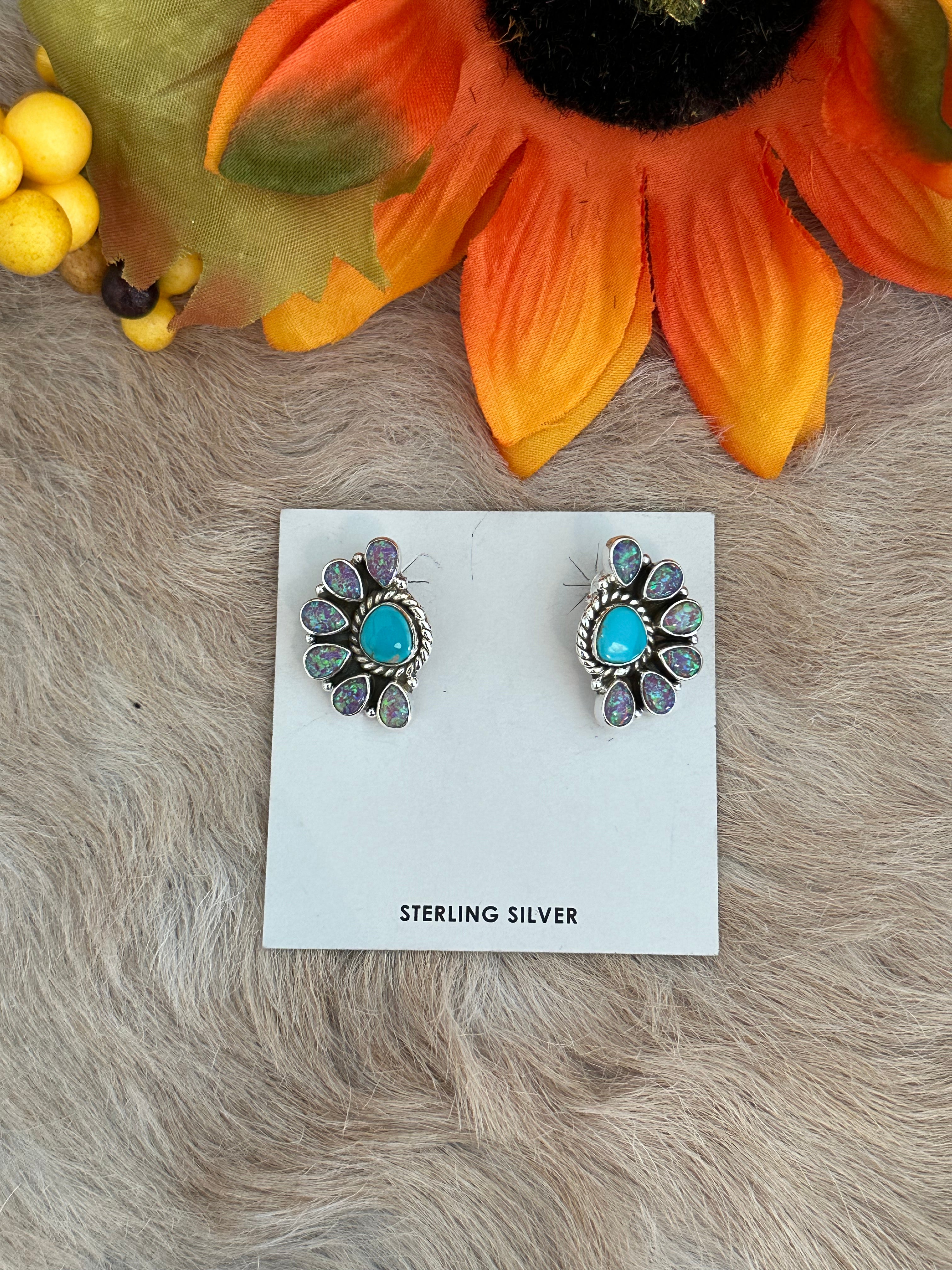 Southwest Handmade Multi Stone & Sterling Silver Post Earrings