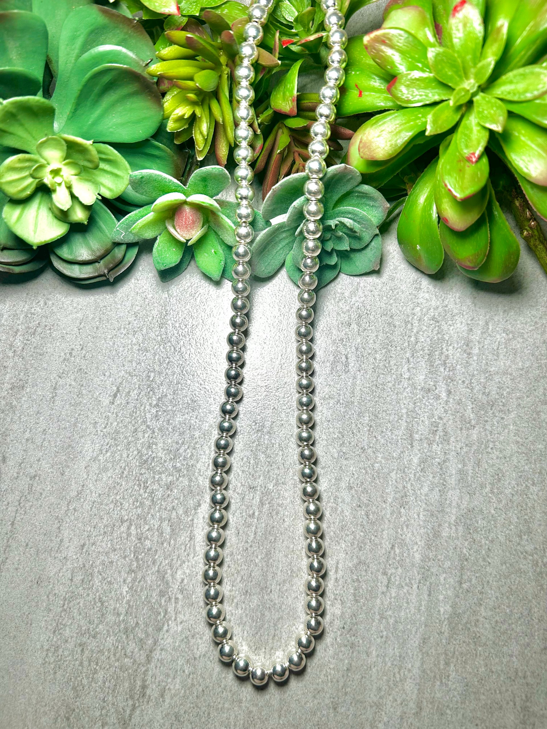 Navajo Made Strung 8 MM Sterling Silver Necklace