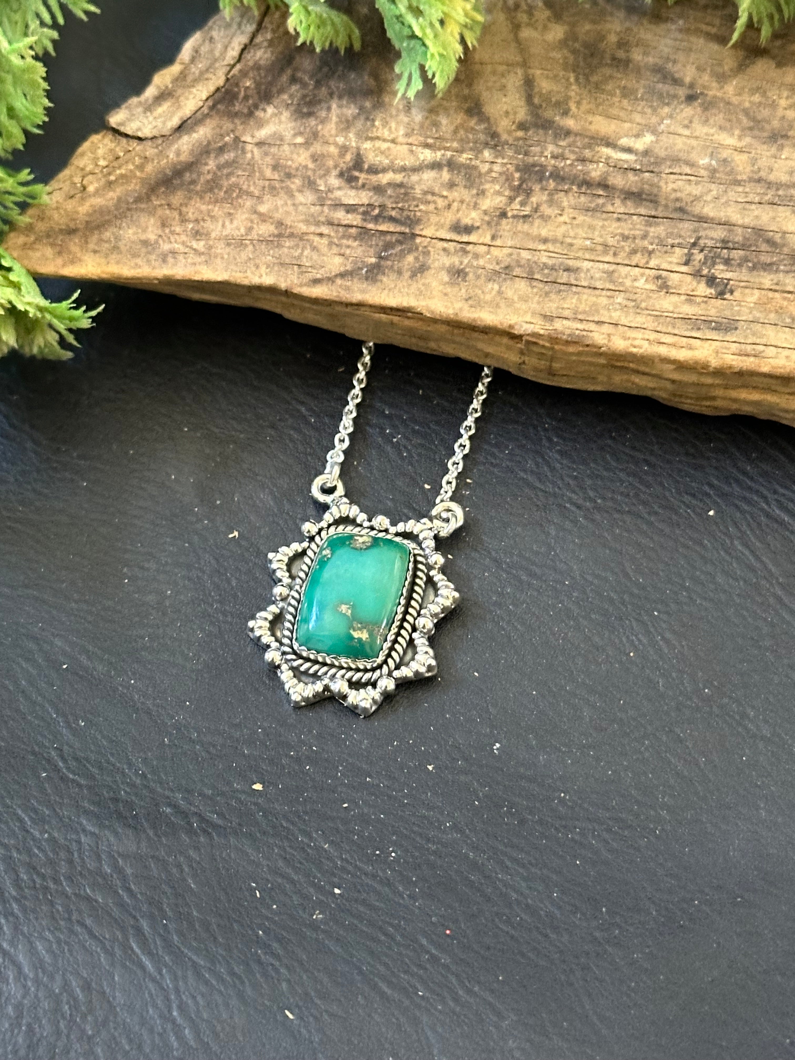 Southwest Handmade Emerald Valley Turquoise & Sterling Silver Necklace