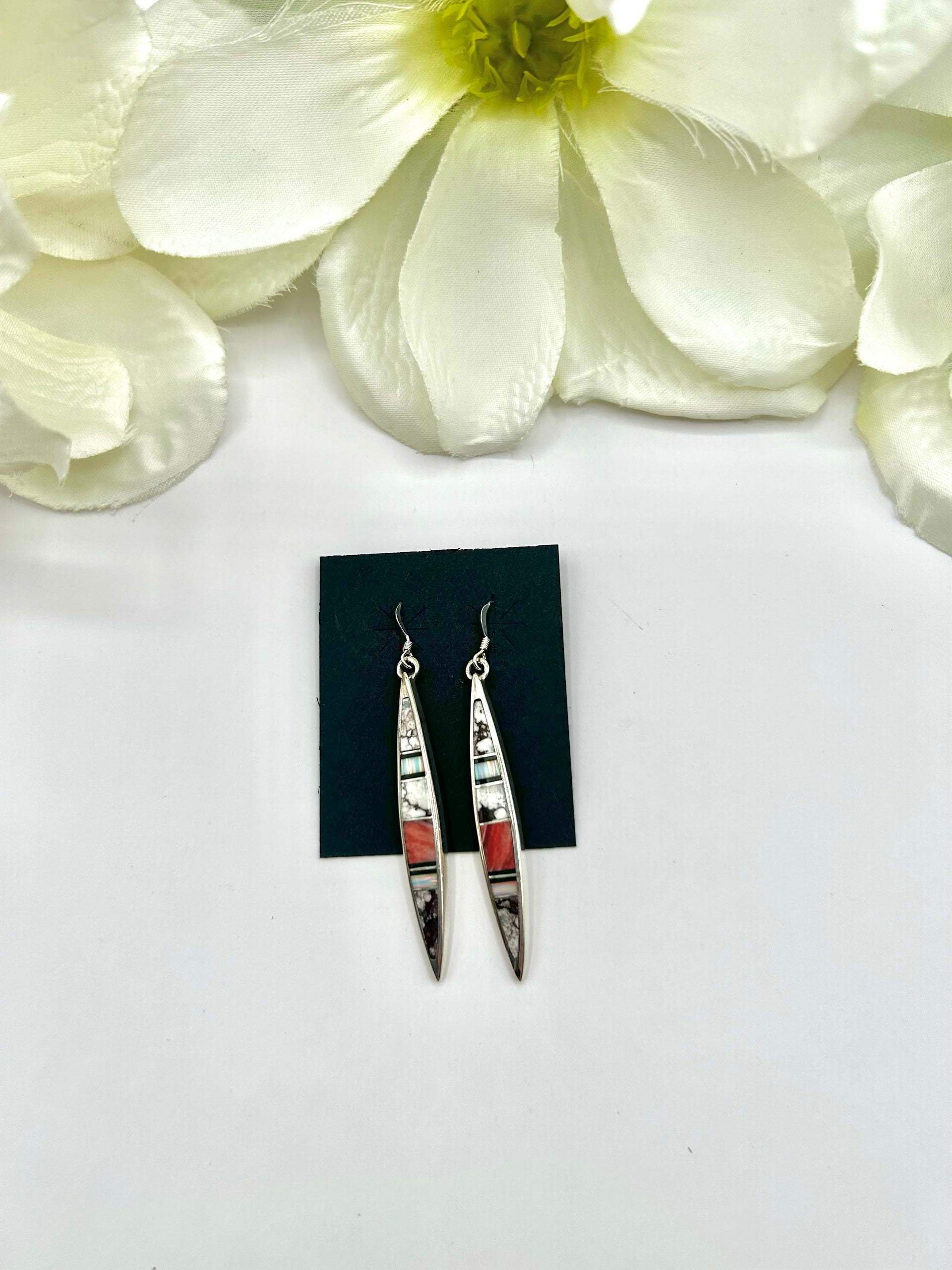 Navajo Made Multi Stone & Sterling Silver Hook Earrings