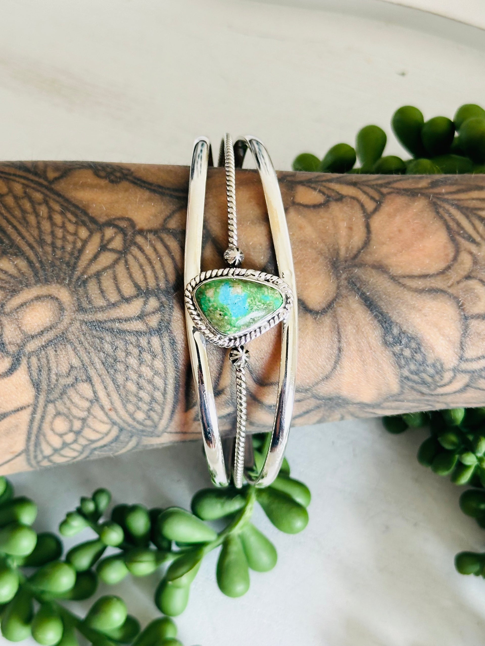 Southwest Made Sonoran Gold Turquoise & Sterling Silver Cuff Bracelet