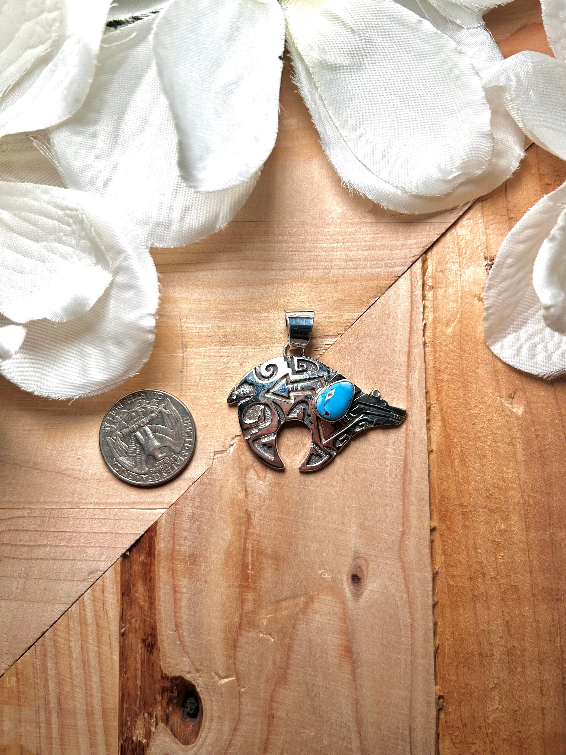 Navajo Made Golden Hill Turquoise & Sterling Silver Pendant