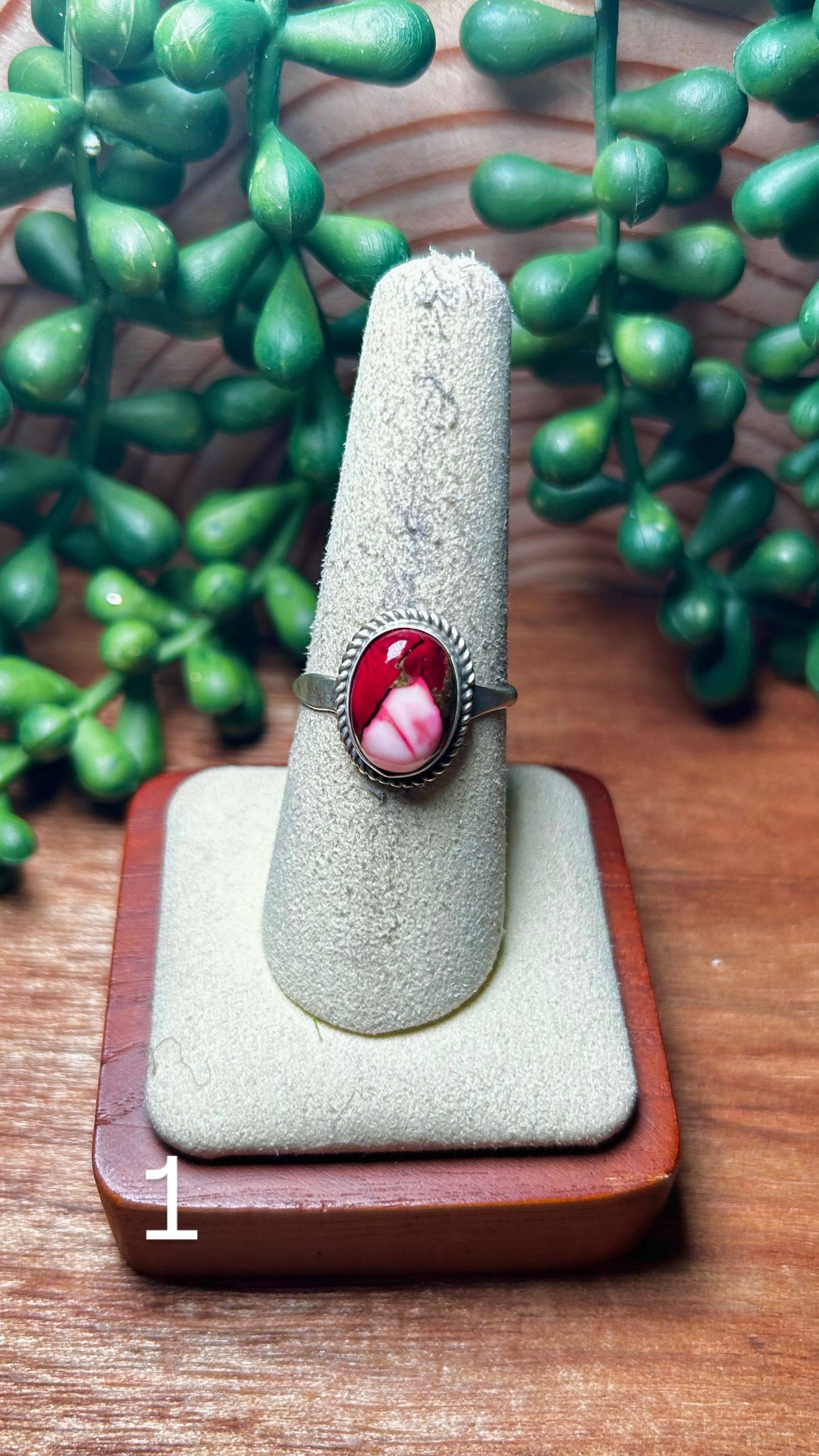 Navajo Made Rose Dahlia & Sterling Silver Ring