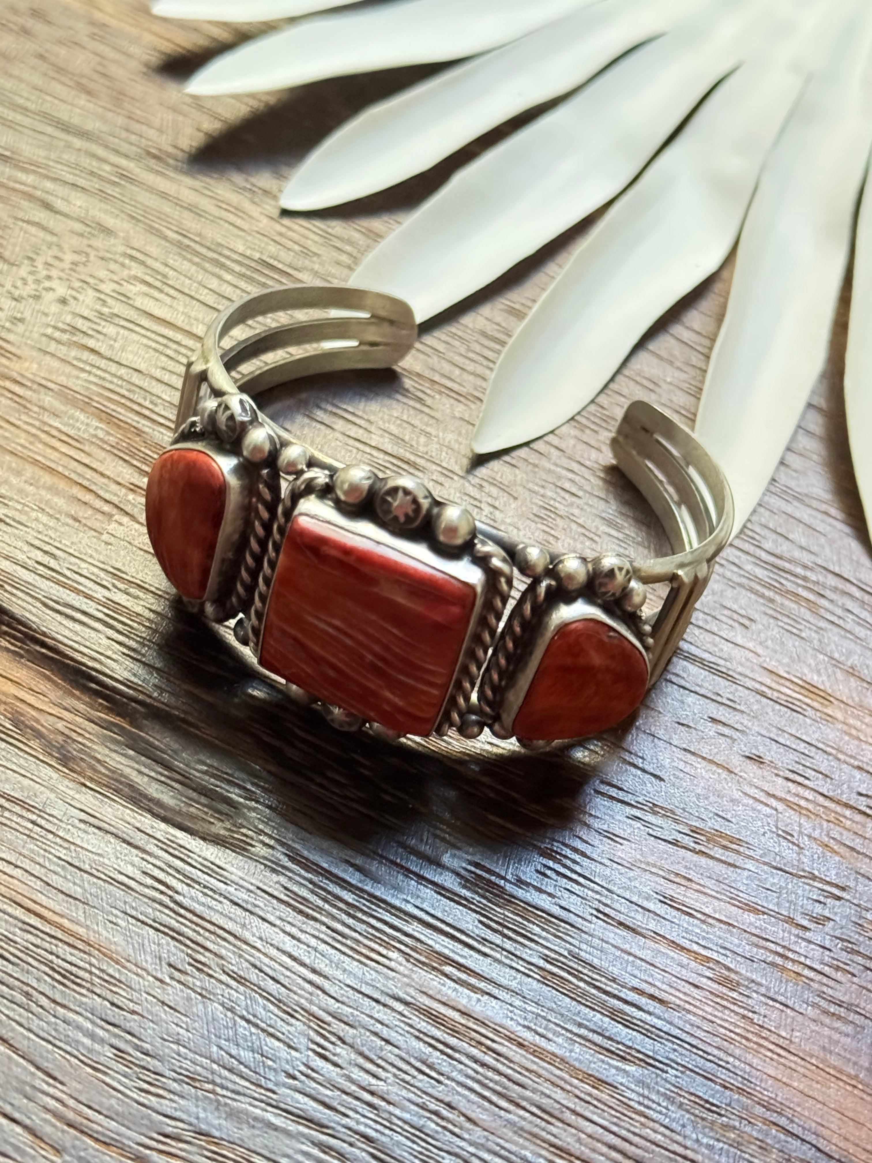 Augustine Largo Red Spiny Oyster & Sterling Silver Cuff Bracelet