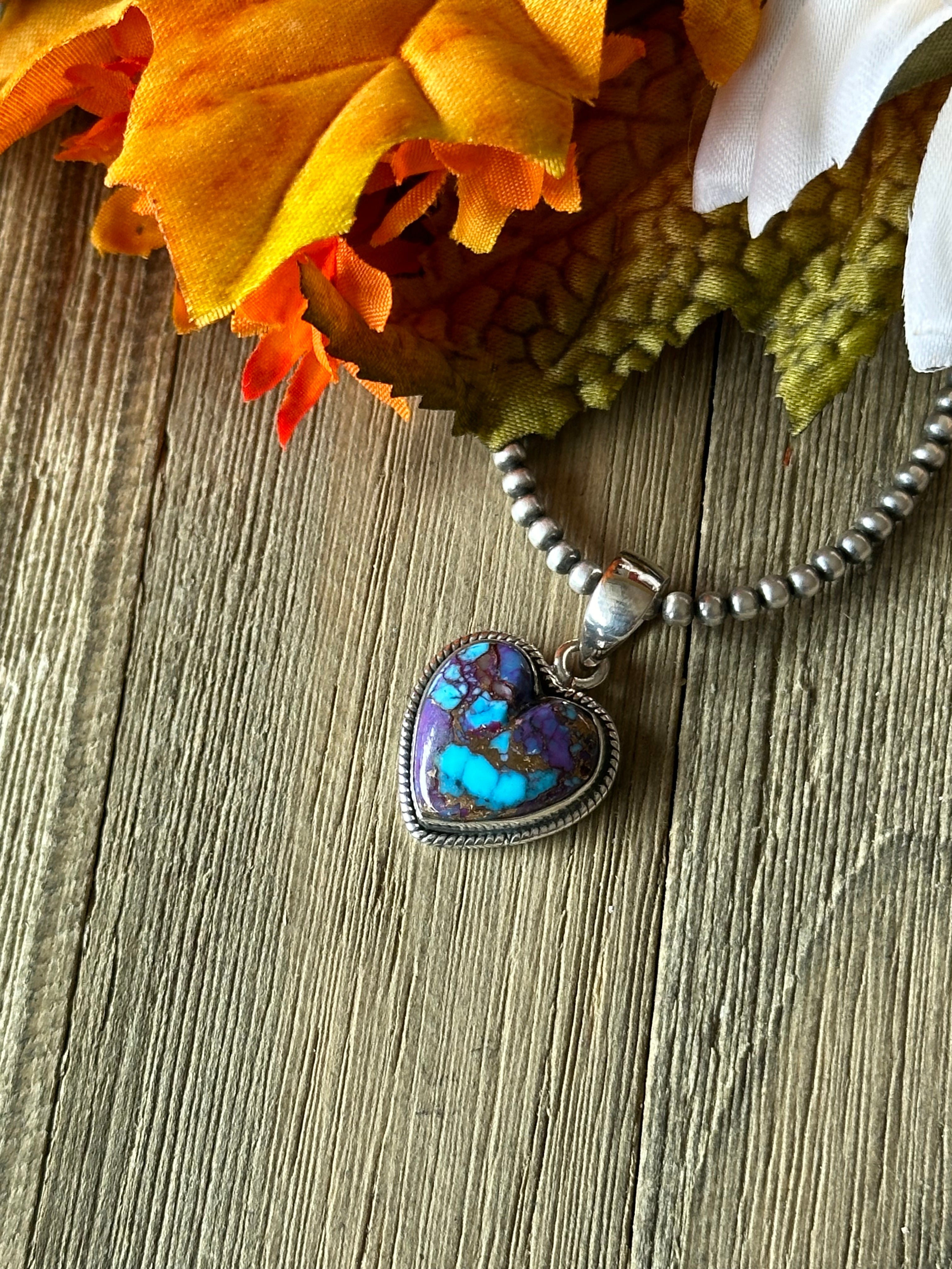 Southwest Handmade Purple Mohave Turquoise & Sterling Silver Heart Pendant