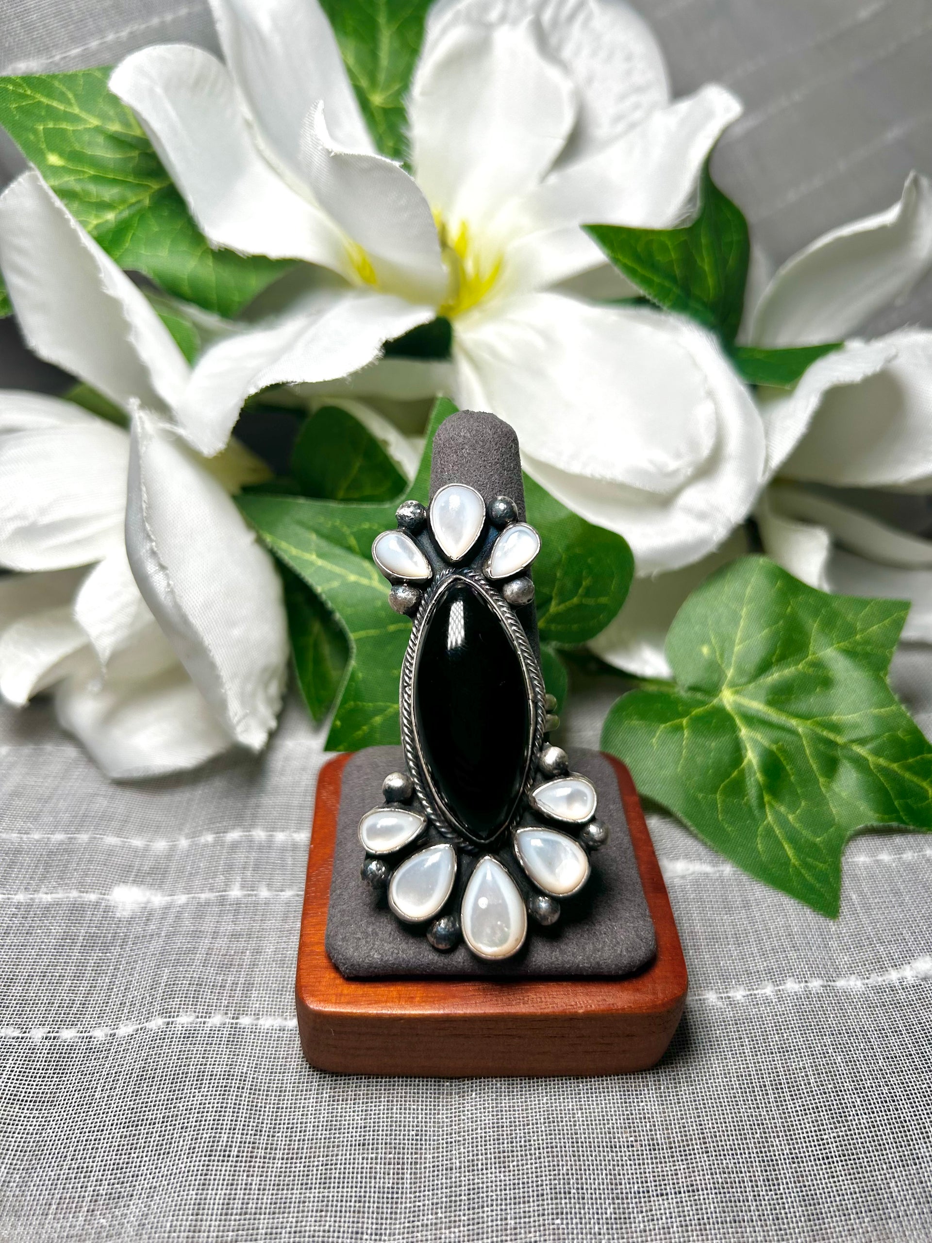 Navajo Made Multi Stone & Sterling Silver Adjustable Ring