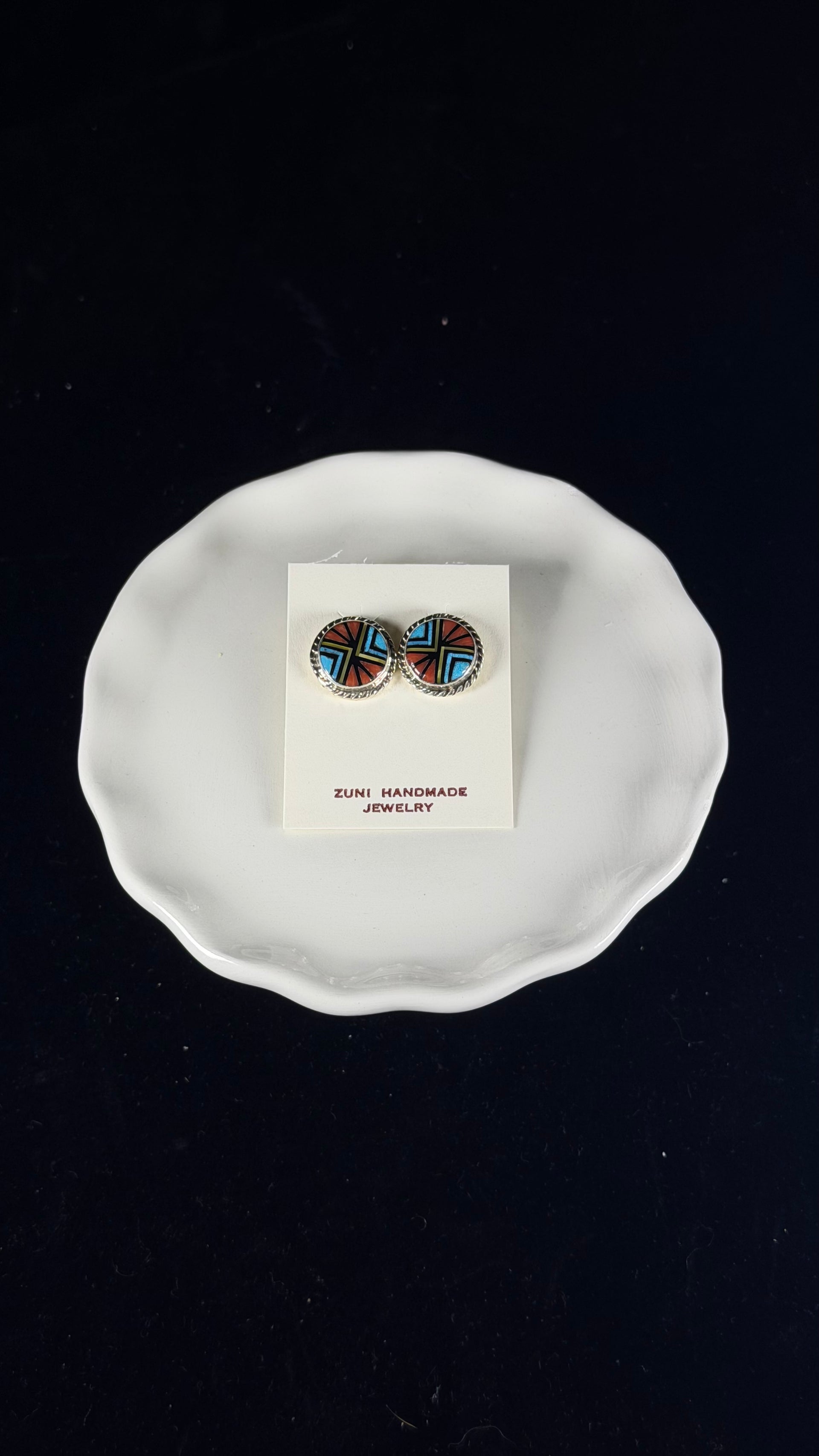 Zuni Made Multi Stone & Sterling Silver Post Inlay Earrings