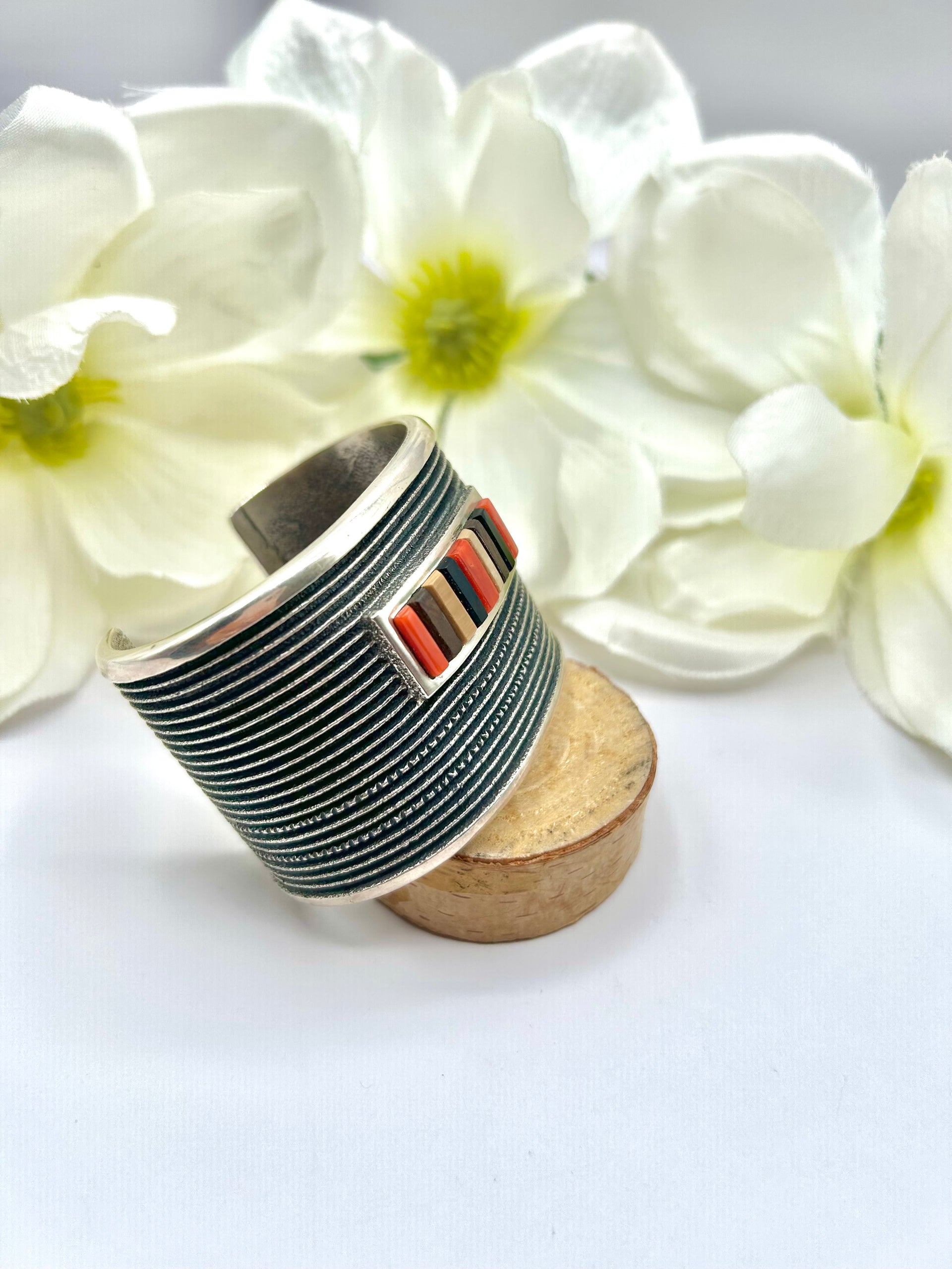 Harrison Jim Multi Stone & Sterling Silver Cuff Bracelet