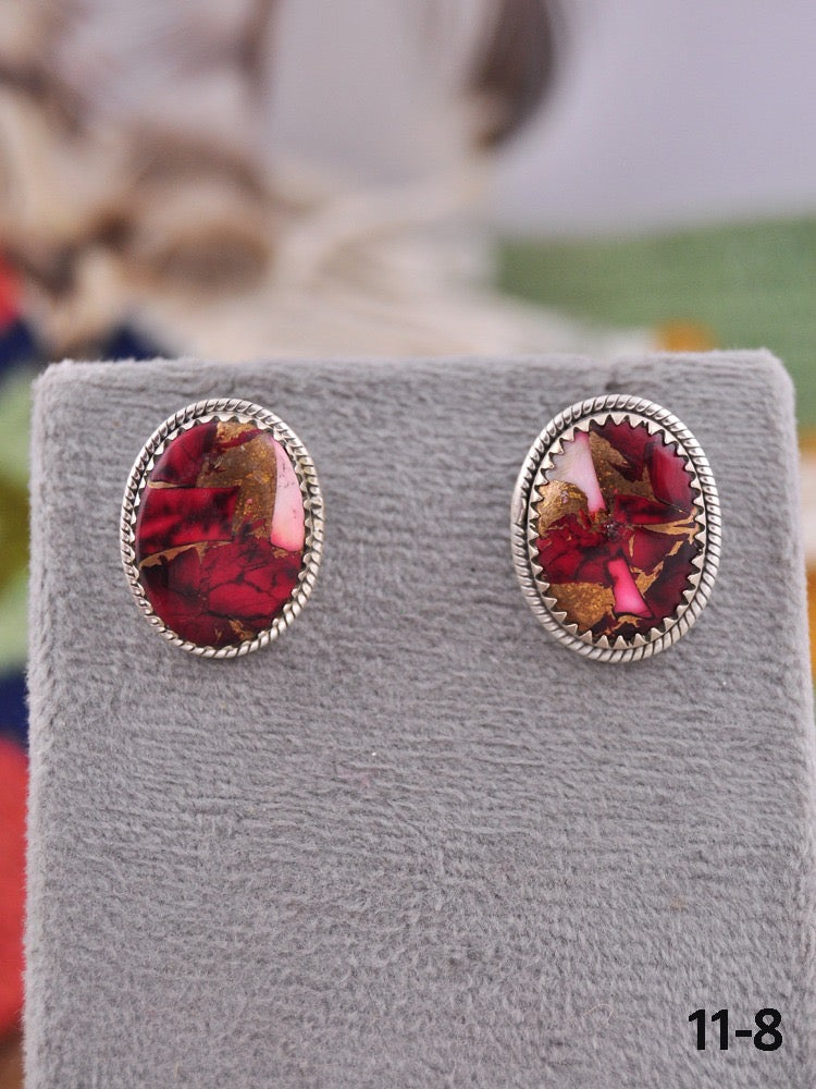 Southwest Made Rose Dahlia & Sterling Silver Post Earrings
