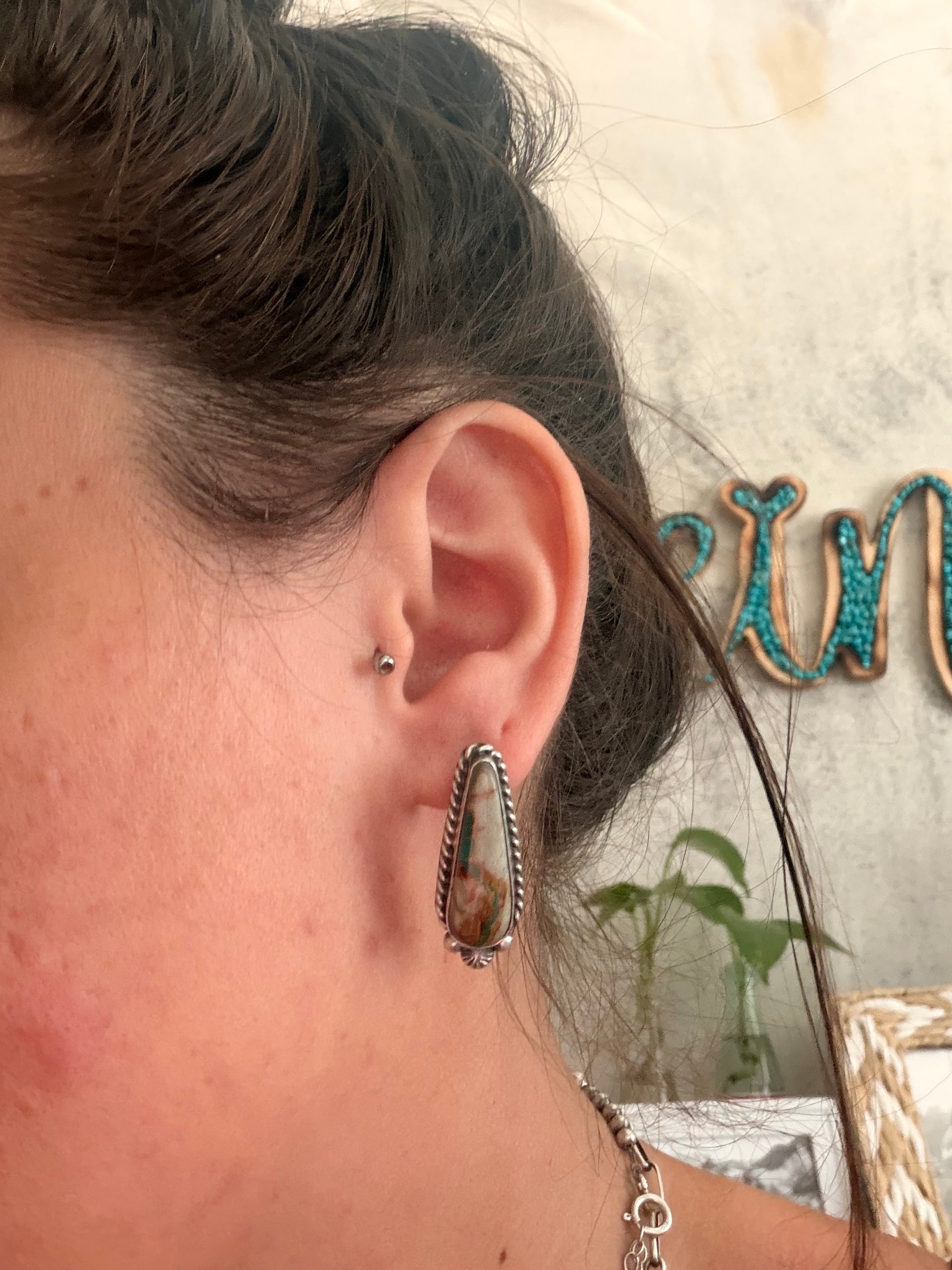 Navajo Made Boulder Turquoise & Sterling Silver Post Earrings
