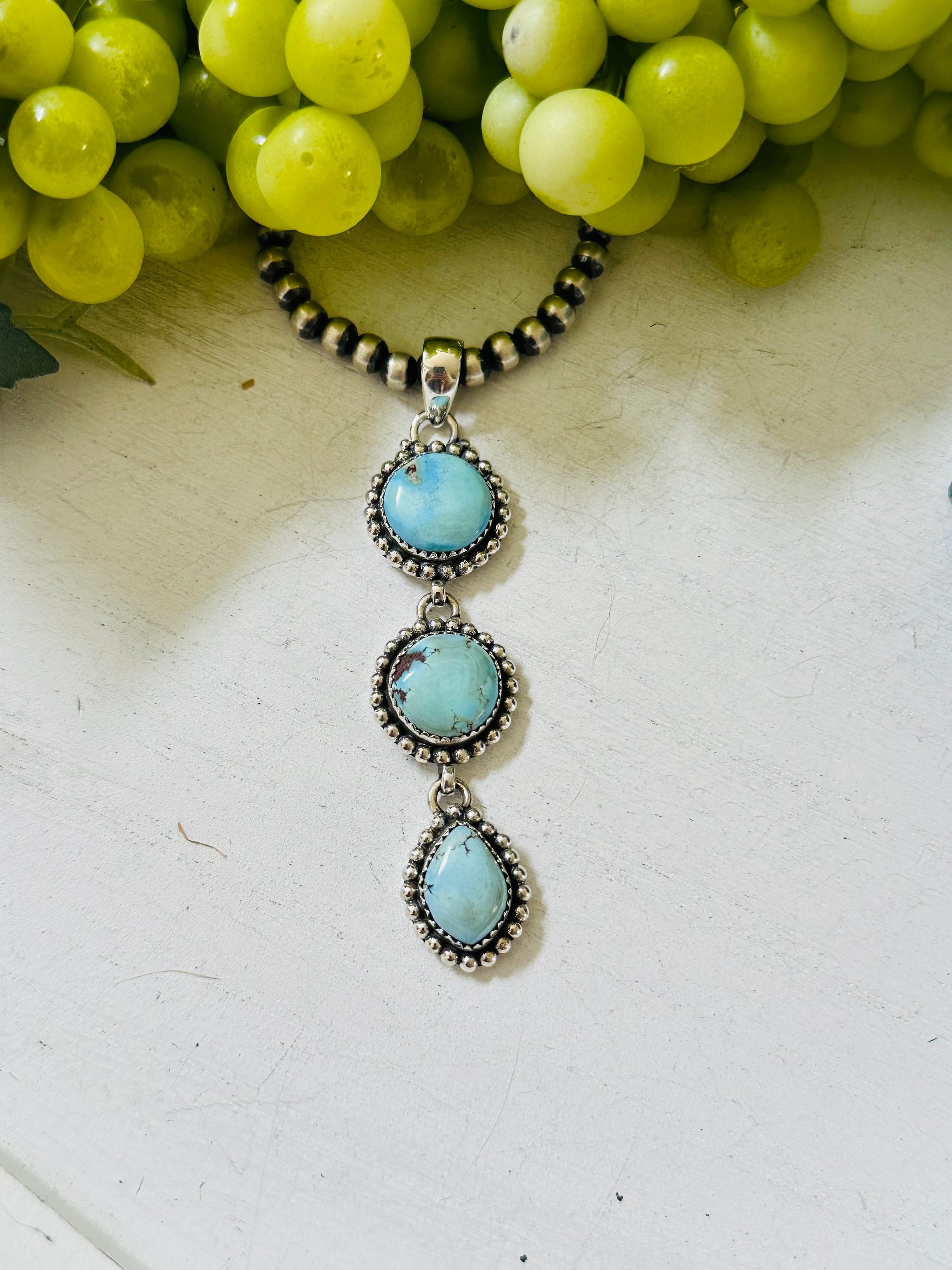 Southwest Handmade Golden Hills Turquoise & Sterling Silver Cluster Pendant