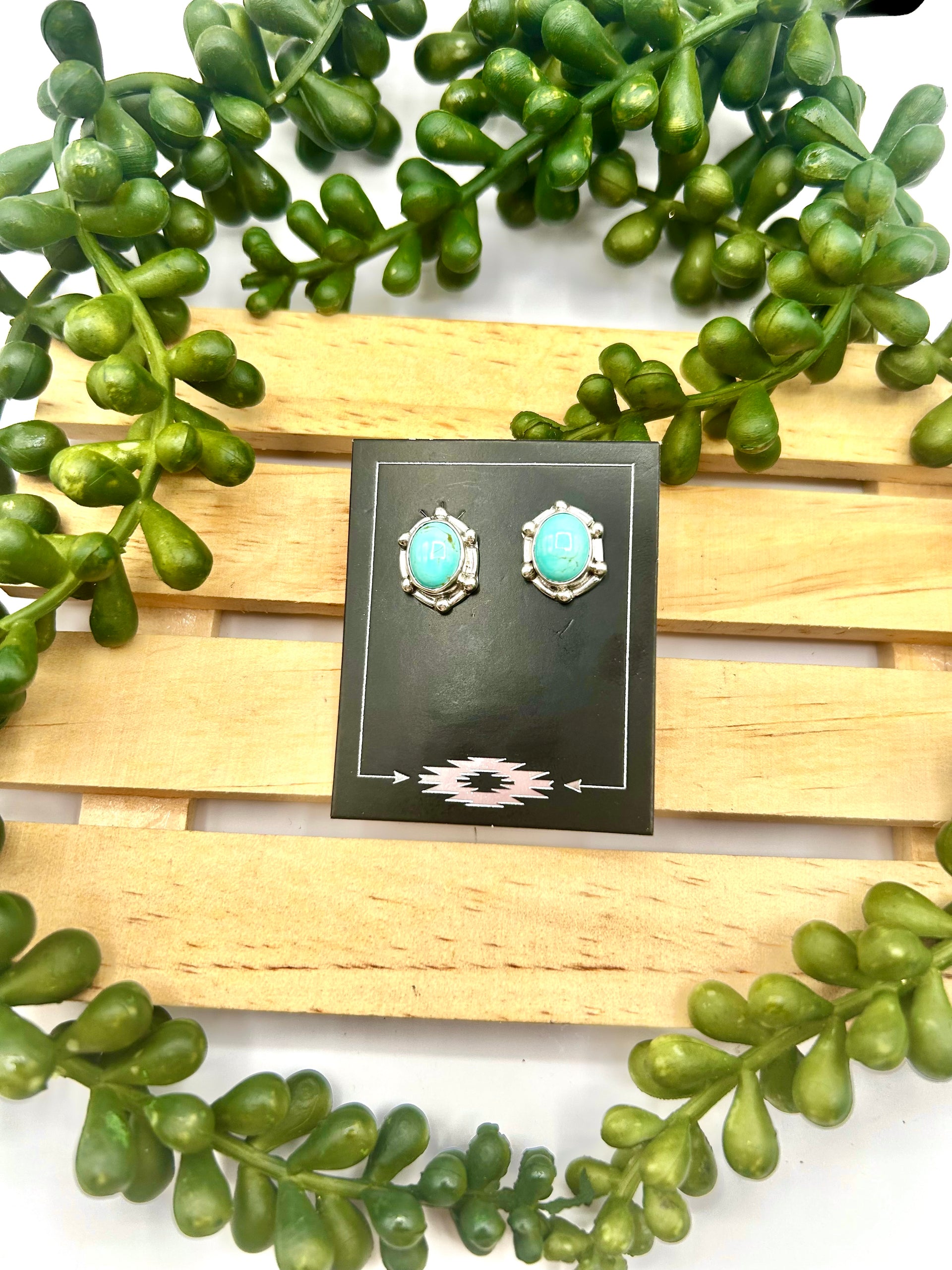 Navajo Made Kingman Turquoise & Sterling Silver Post Earrings