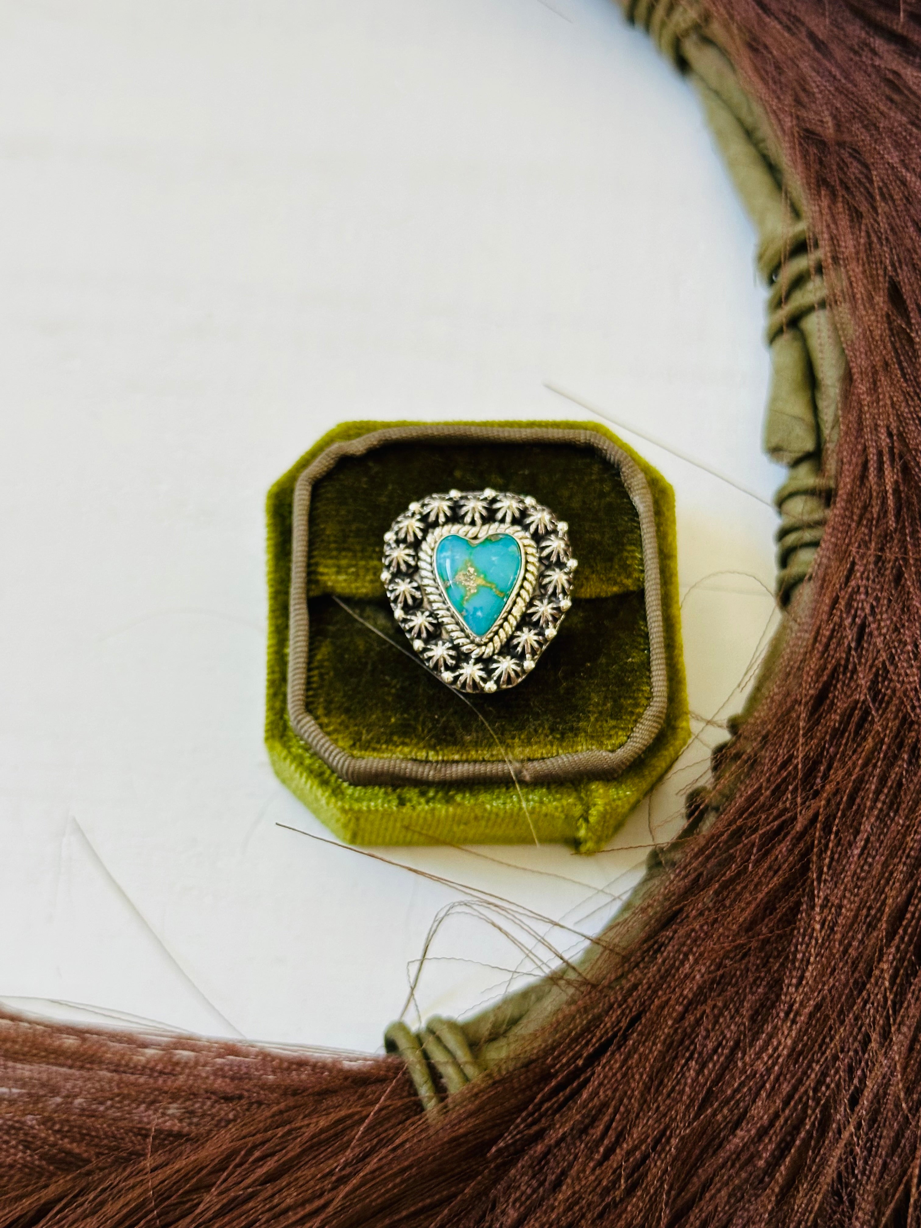 Southwest Handmade Sonoran Mountain Turquoise & Sterling Silver Ring Size 6.75