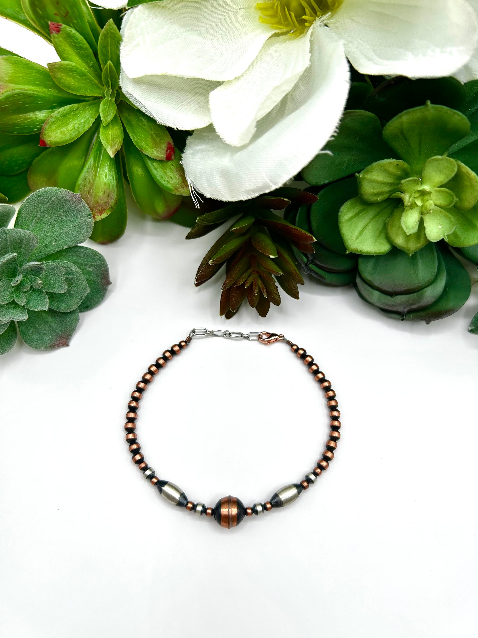 Navajo Made Strung Copper & Sterling Silver Link Bracelet