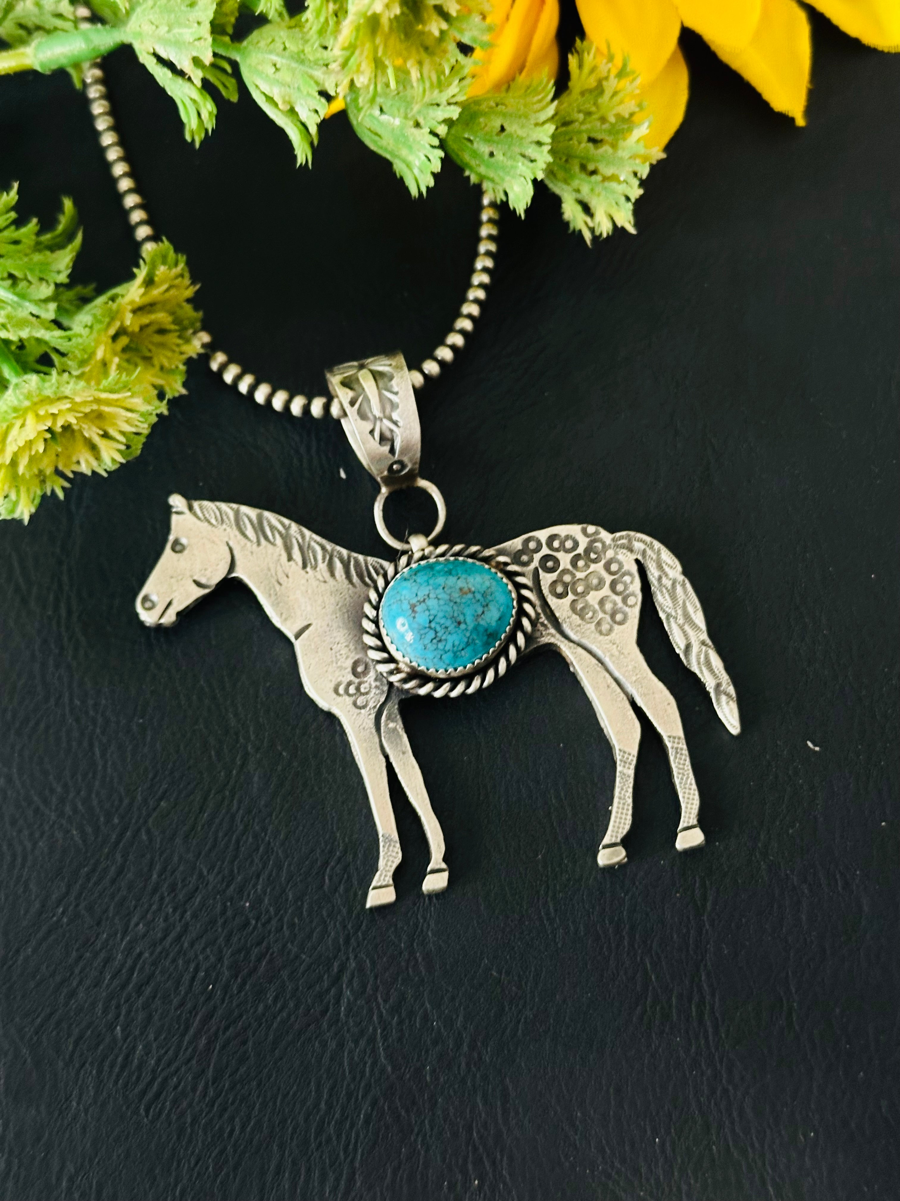 Kindale Billah Kingman Turquoise & Sterling Silver horse Pendant