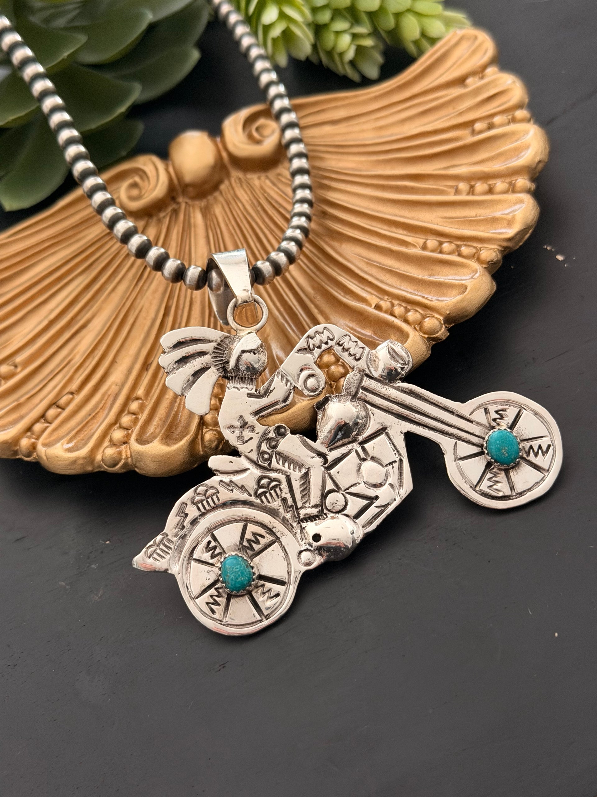 Navajo Made Kingman Turquoise & Sterling Silver Pendant