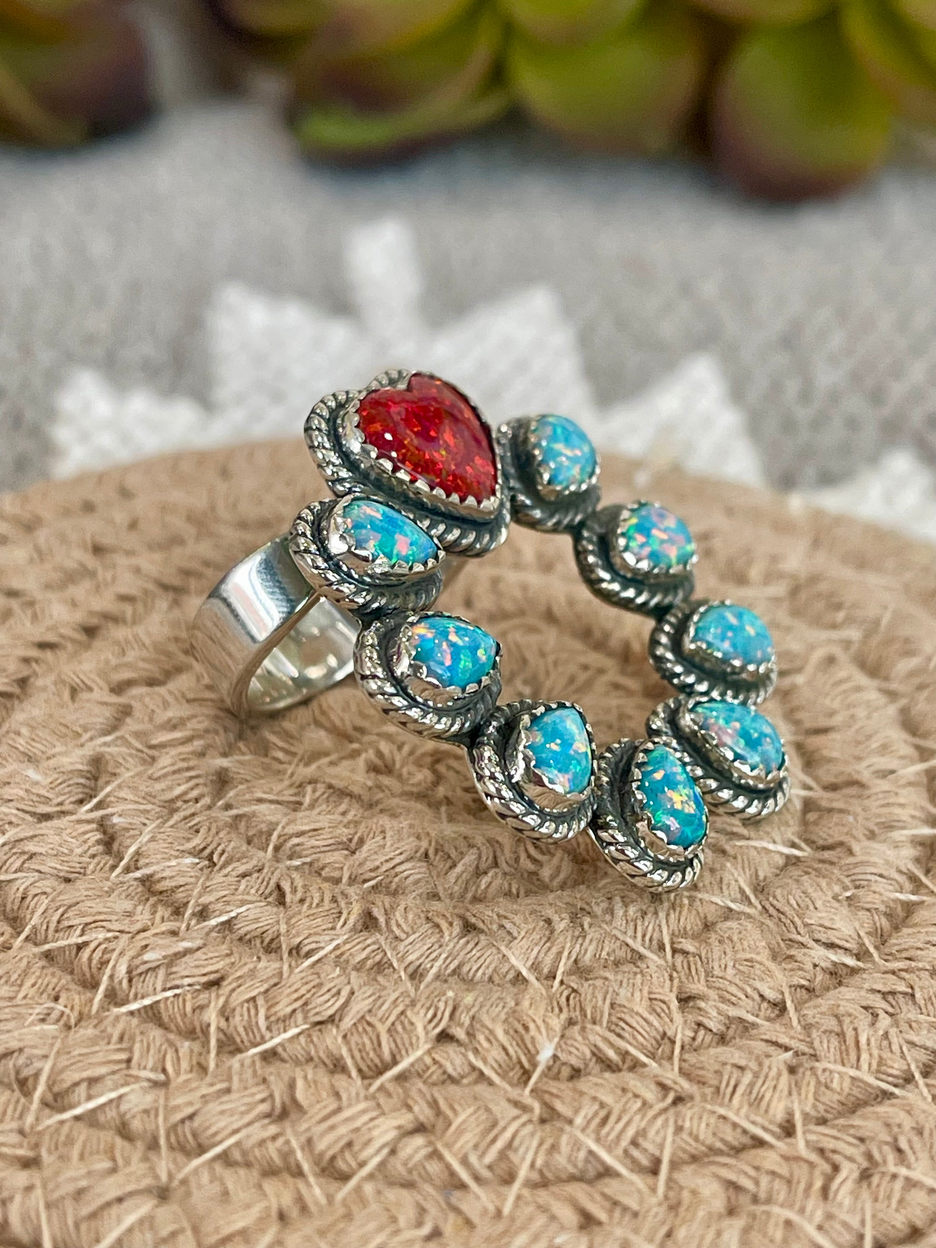 Southwest Handmade Opal & Sterling Silver Adjustable Naja Ring