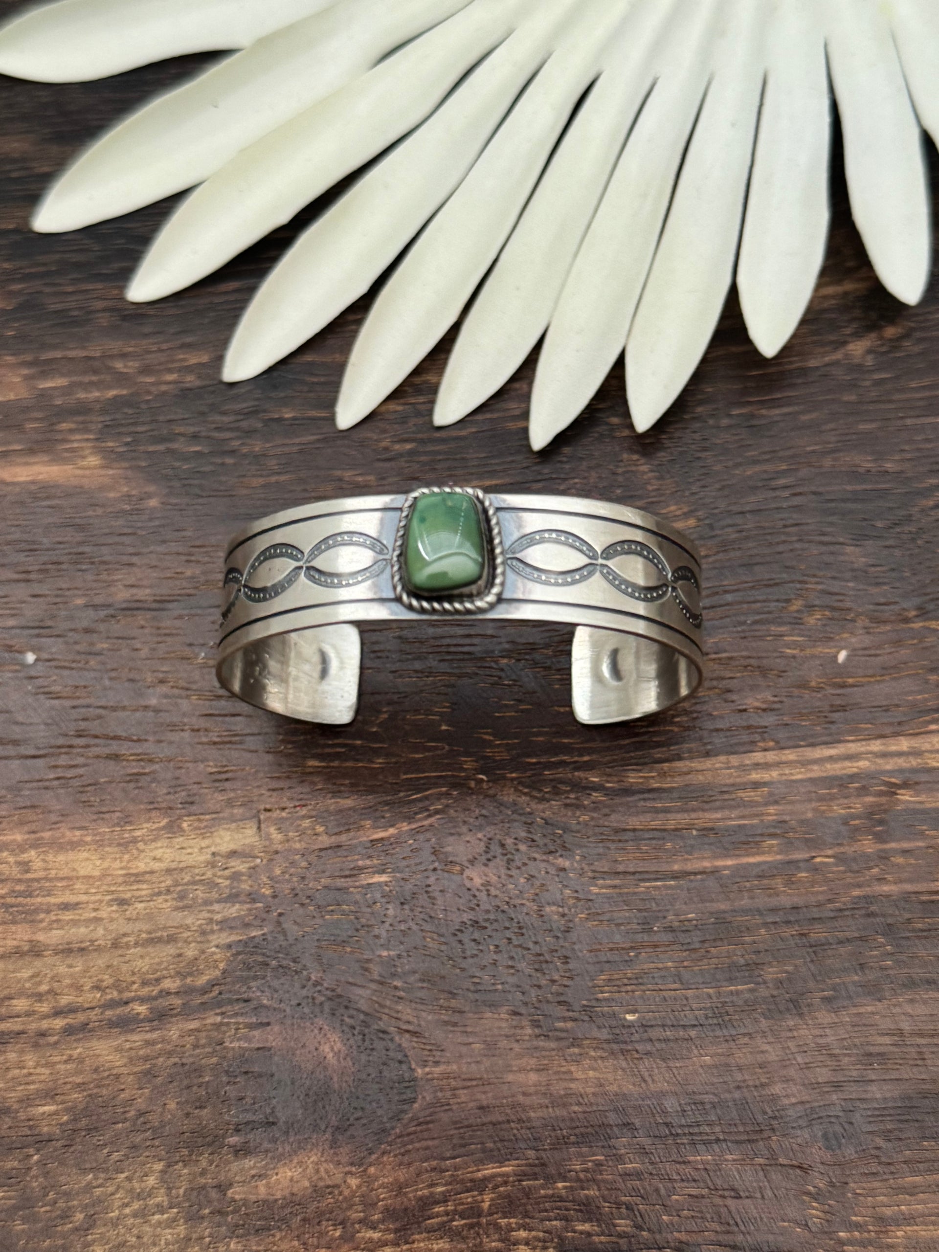 Navajo Handmade Kingman Turquoise & Sterling Silver Cuff Bracelet