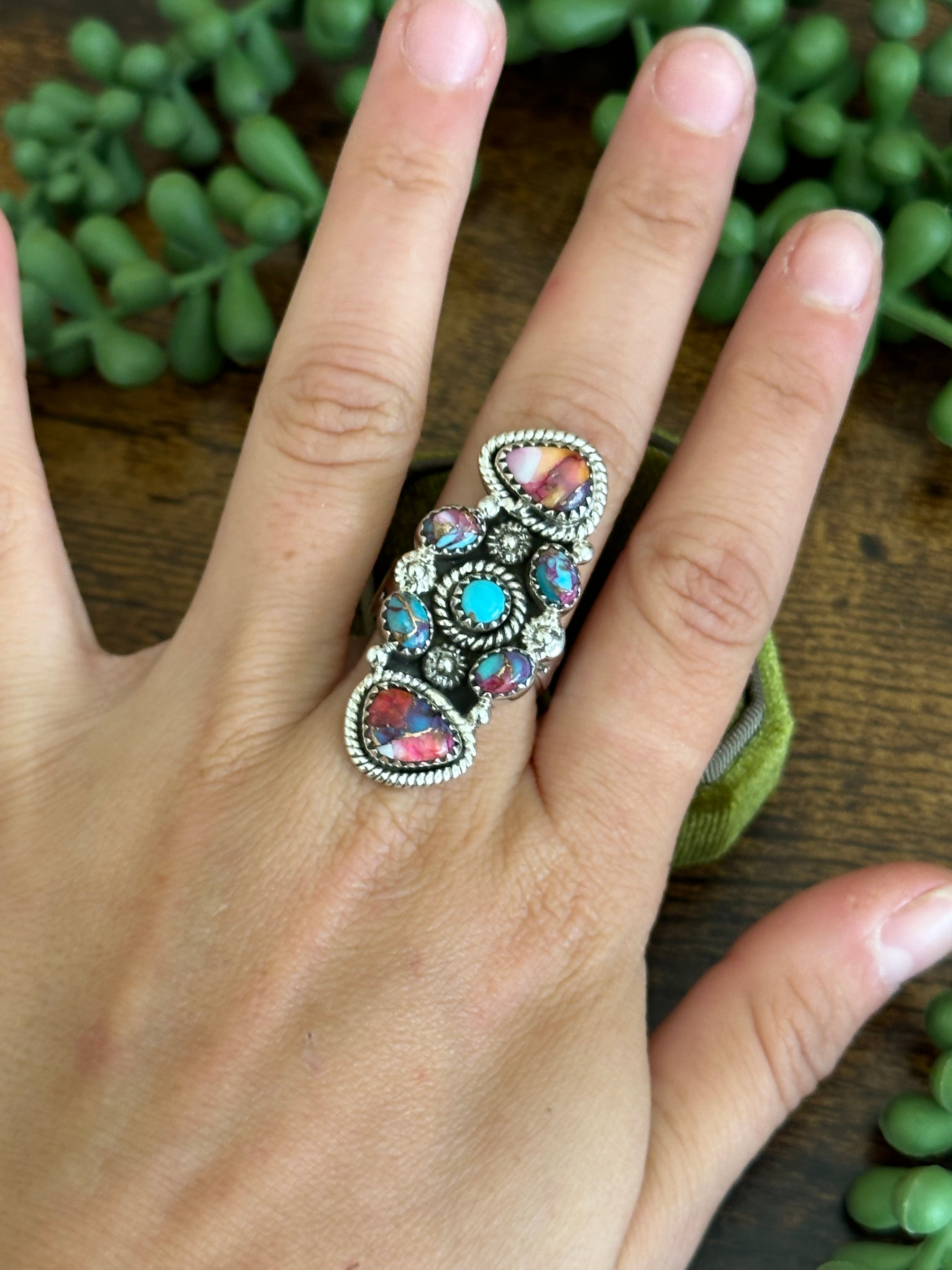 Southwest Handmade Mohave Turquoise & Sterling Silver Adjustable Ring