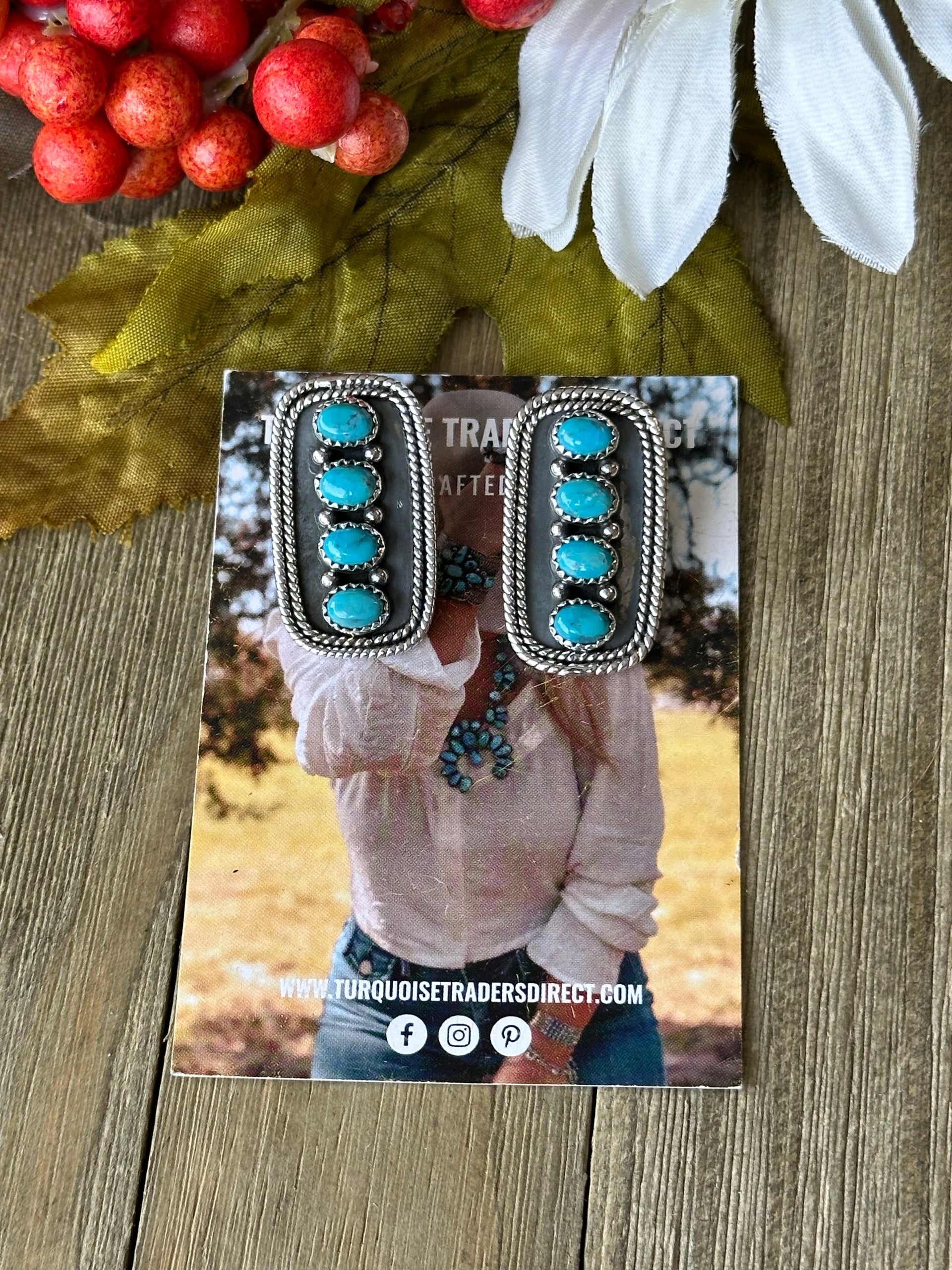 Southwest Handmade Kingman Turquoise & Sterling Silver Post Dangle Cluster Earrings